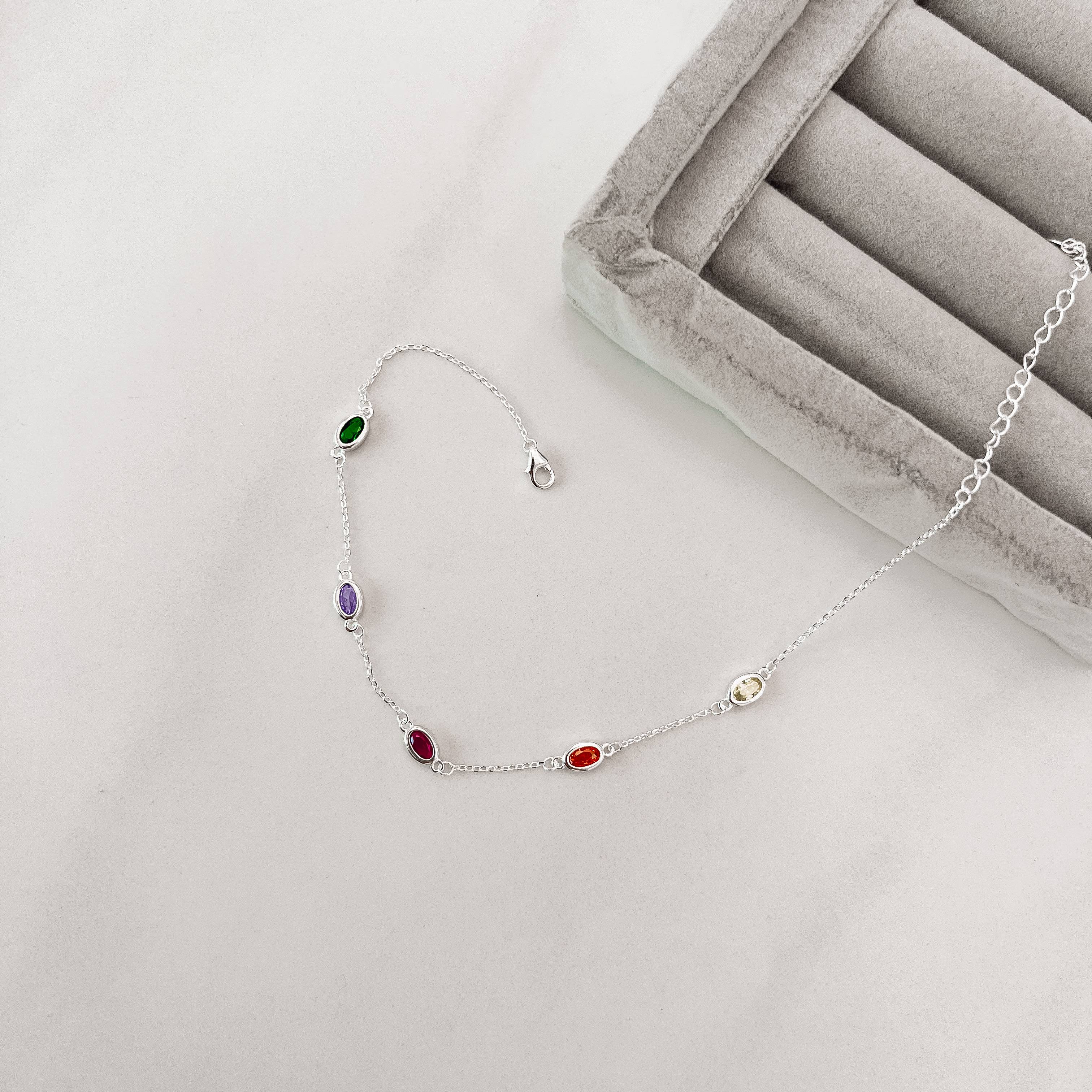 Imagem Tornozeleira entremeio zircônias ovais coloridas 6mm