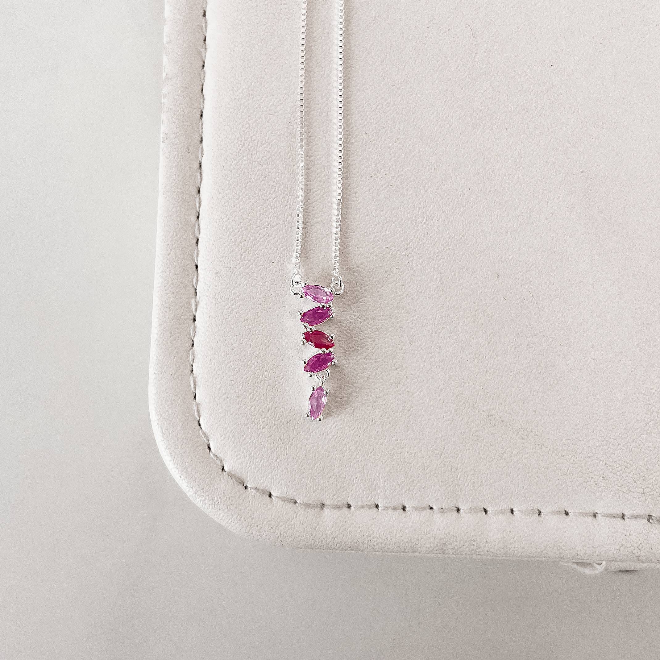 Imagem Secundária Colar entremeio zircônias navete rosa 21mm v15 40+5cm