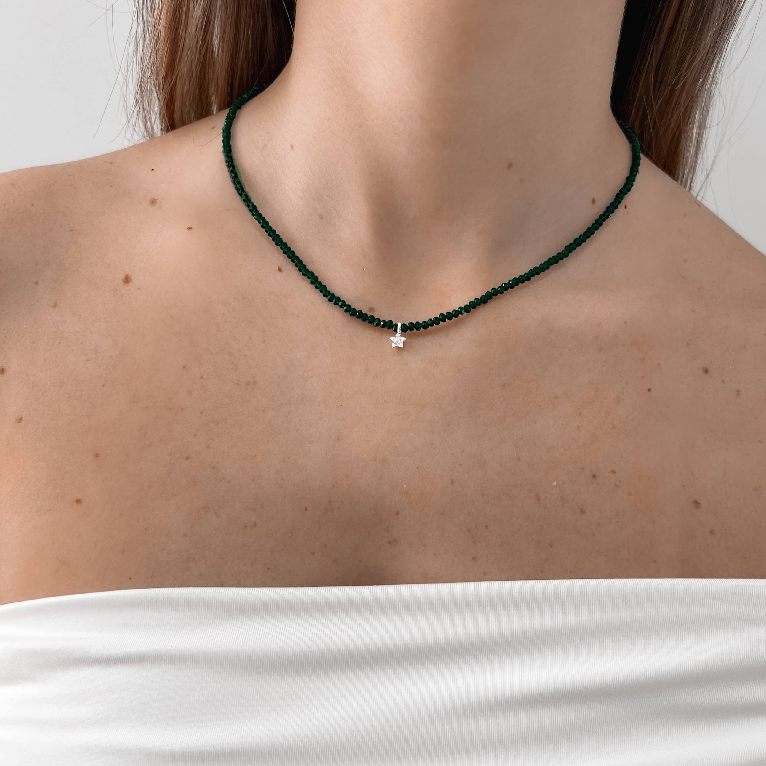 Imagem Colar cristal esmeralda 3mm pingente estrela com zircônia 5mm 40+5cm
