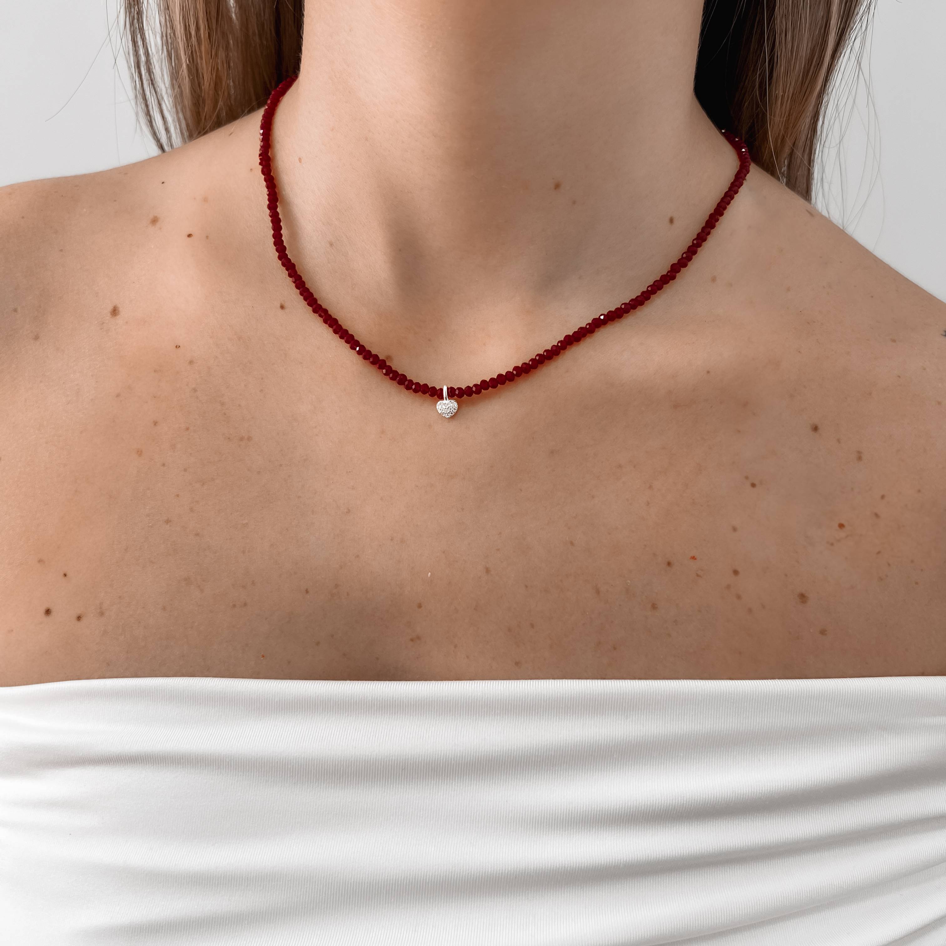 Imagem Colar cristal marsala 3mm pingente coração cravejado 6mm 40+5cm