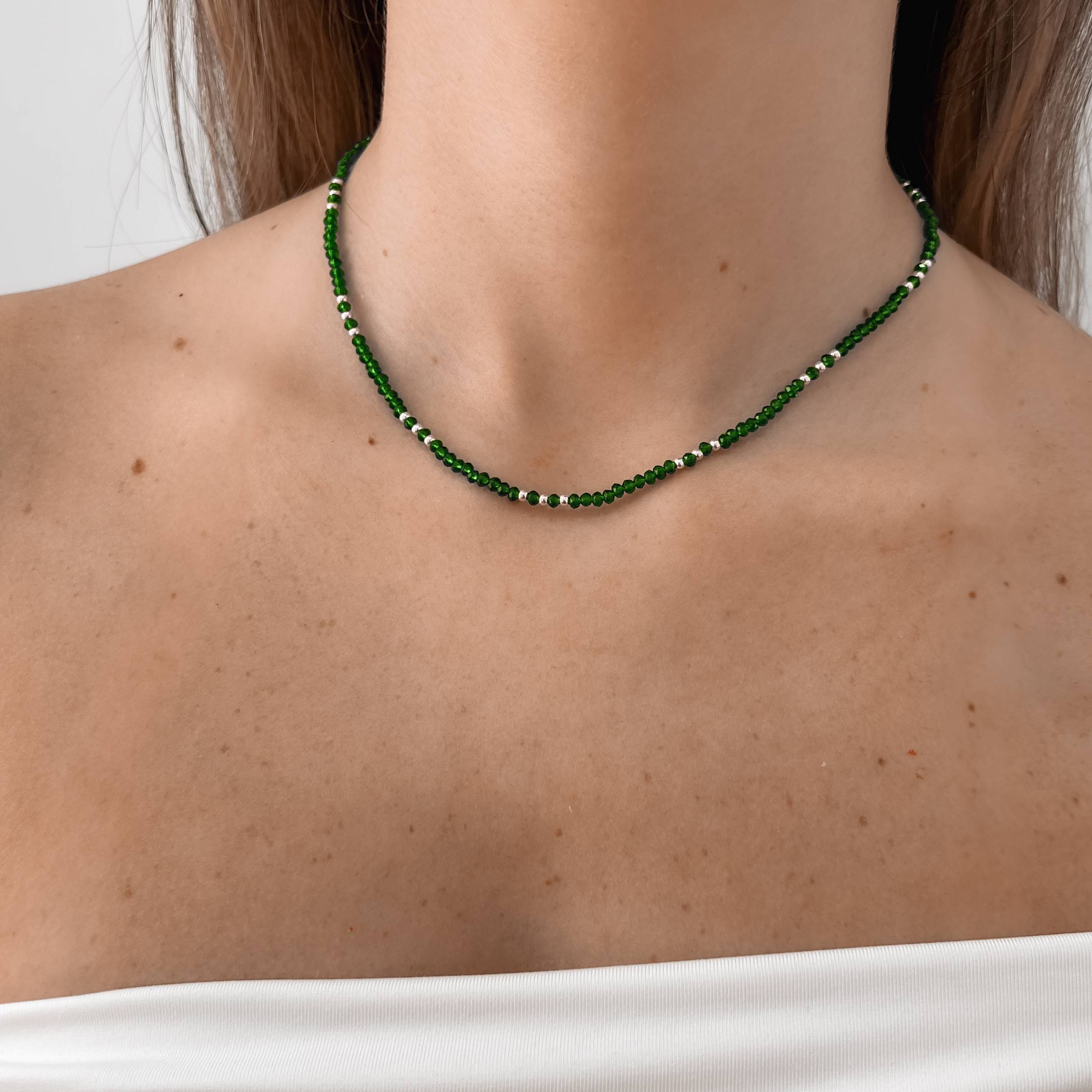 Imagem Secundária Colar cristal esmeralda 3mm com bolas 40+5cm