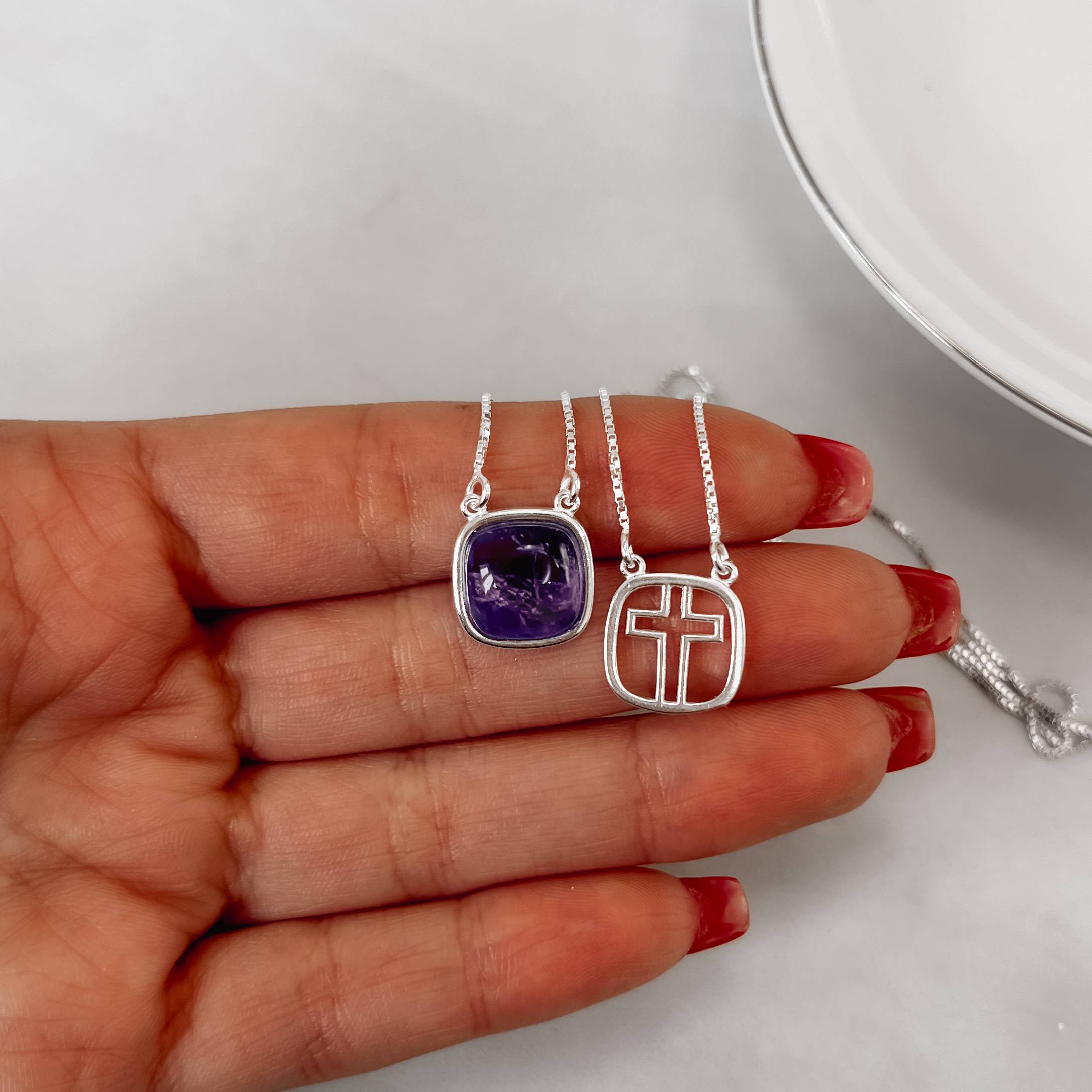 Imagem Secundária Escapulário cruz e pedra ametista v15 60cm