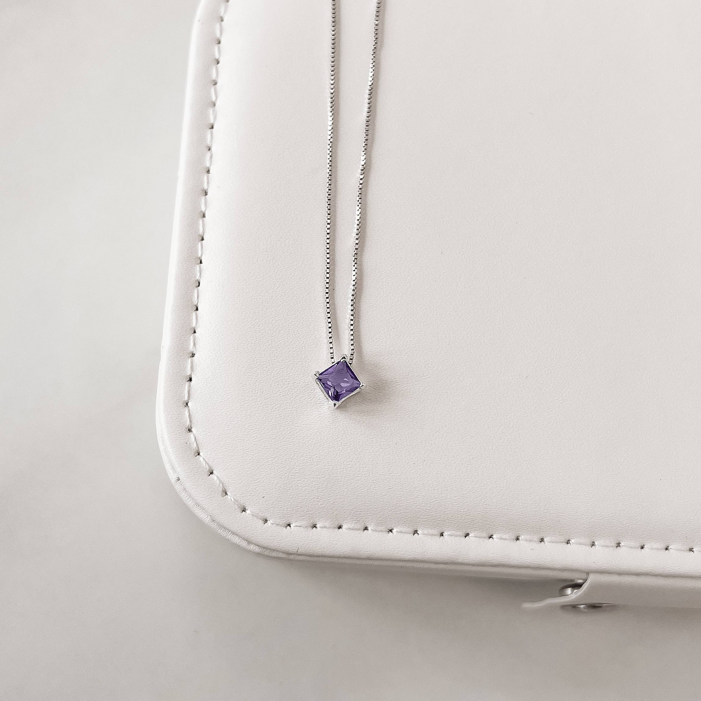 Imagem Colar zircônia losango lilás 8mm 40cm