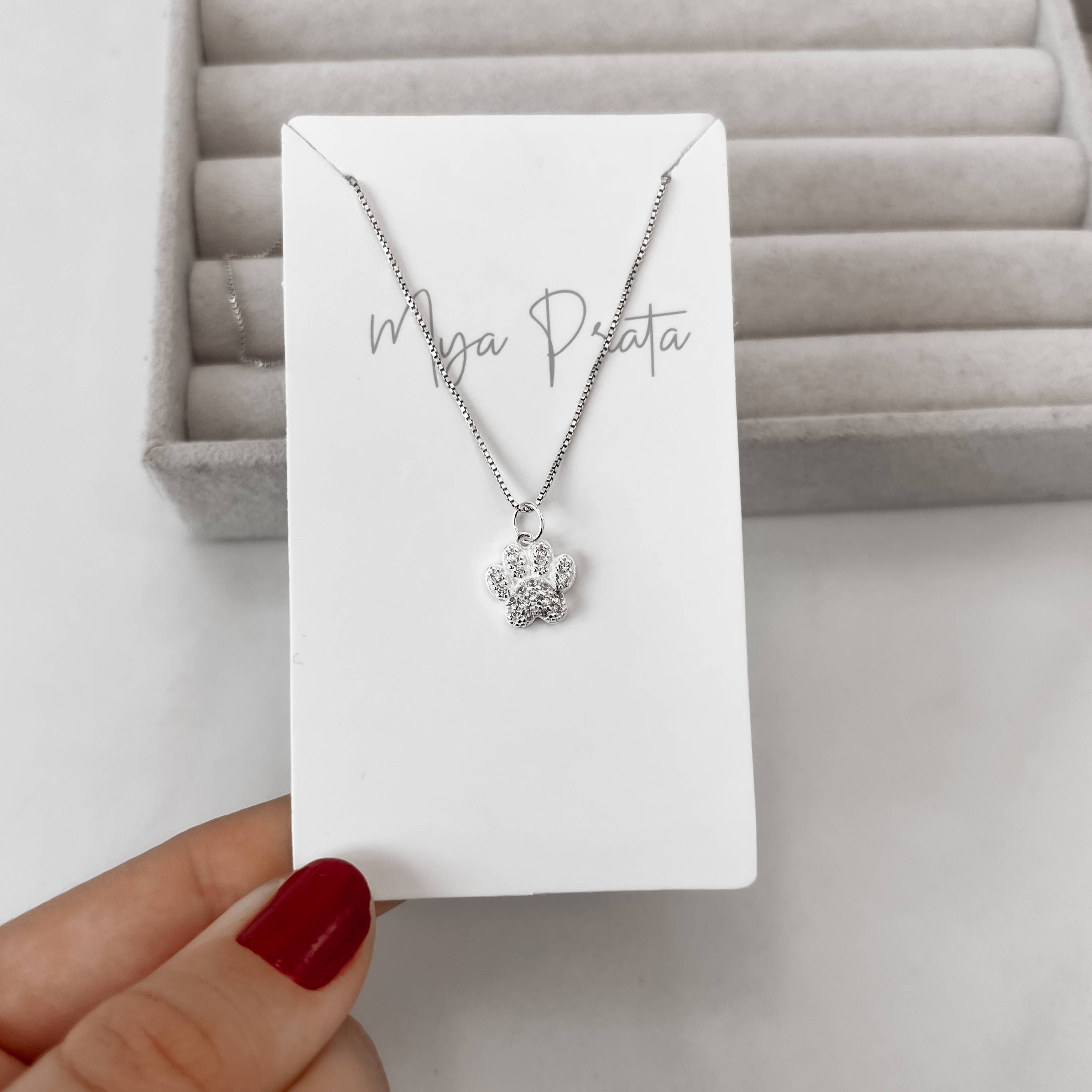 Imagem Colar pingente pata cravejada 10mm 45cm