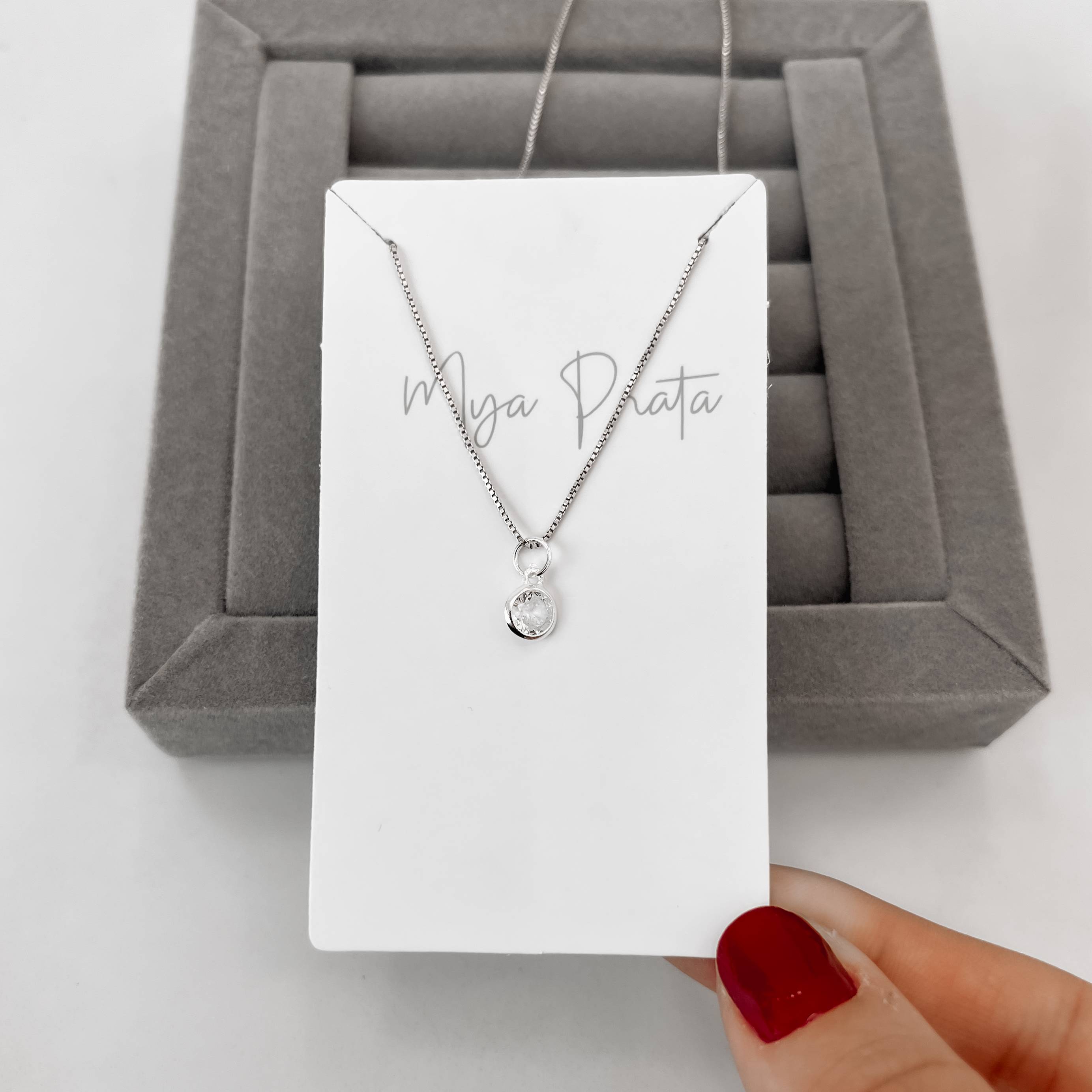 Imagem Colar pingente zircônia redonda embutida 6mm 40cm