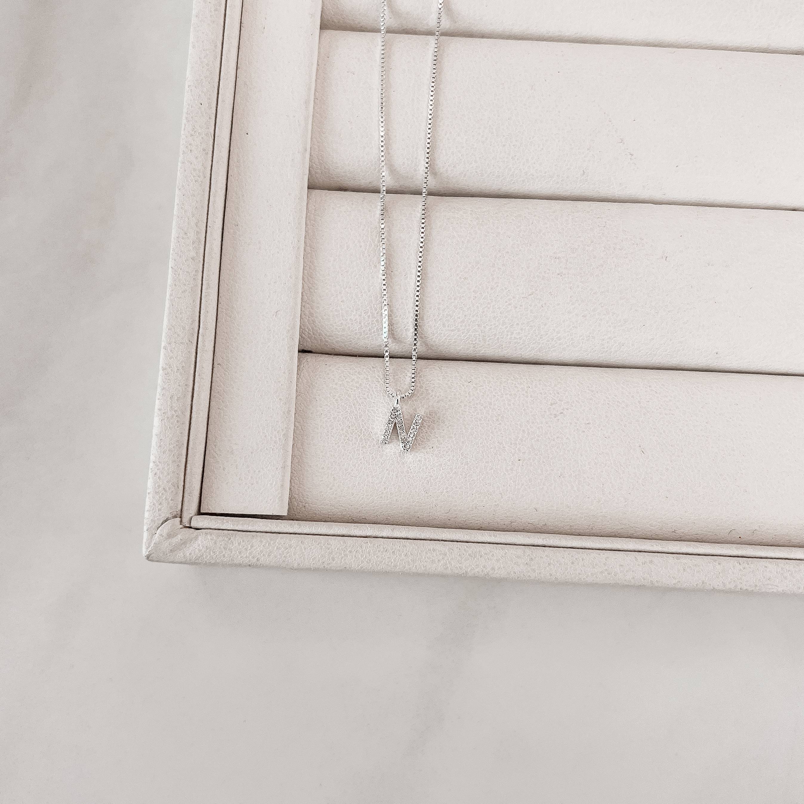 Imagem Secundária Colar pingente letra N cravejada 6mm 40cm