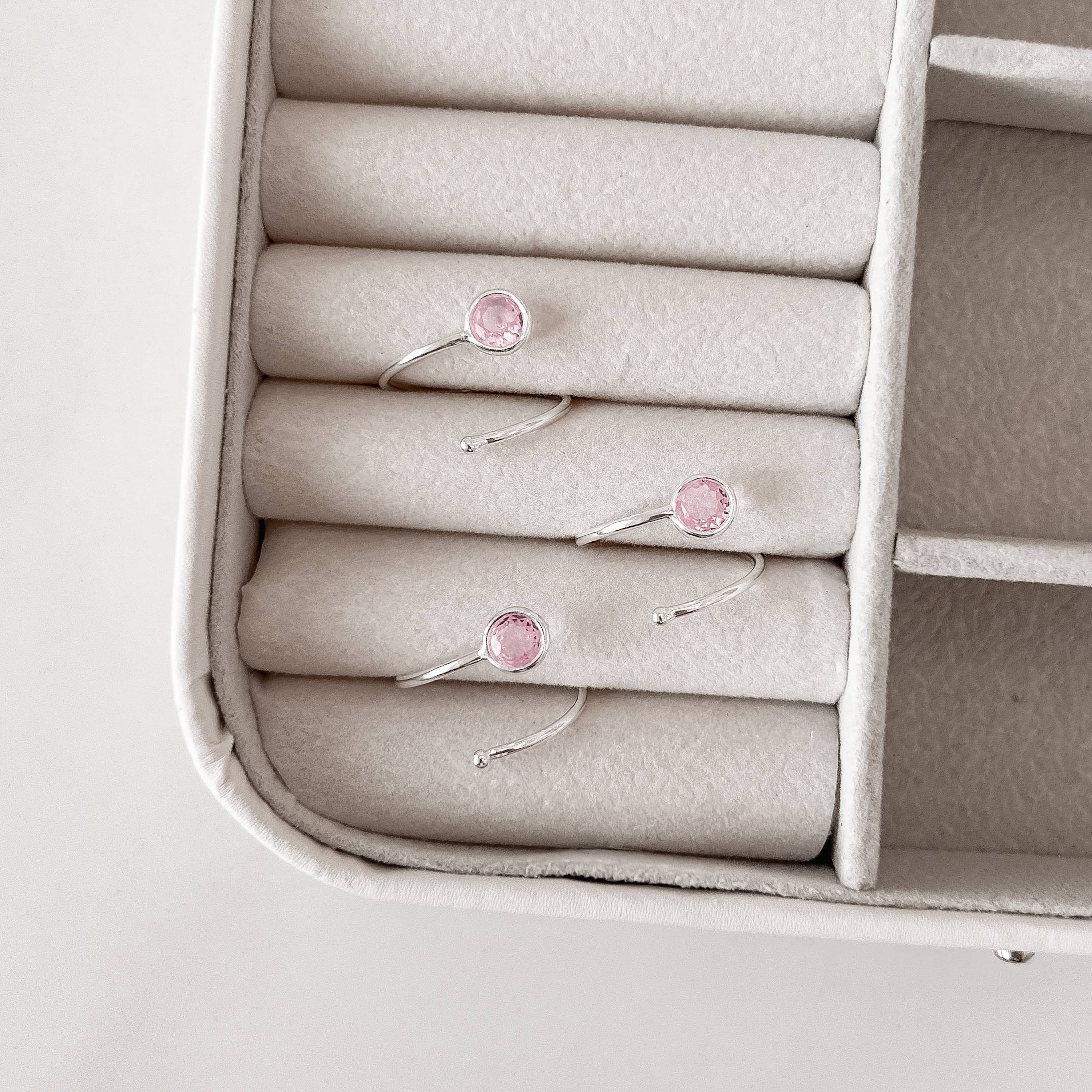 Anel bola e zircônia rosa 5mm regulável P