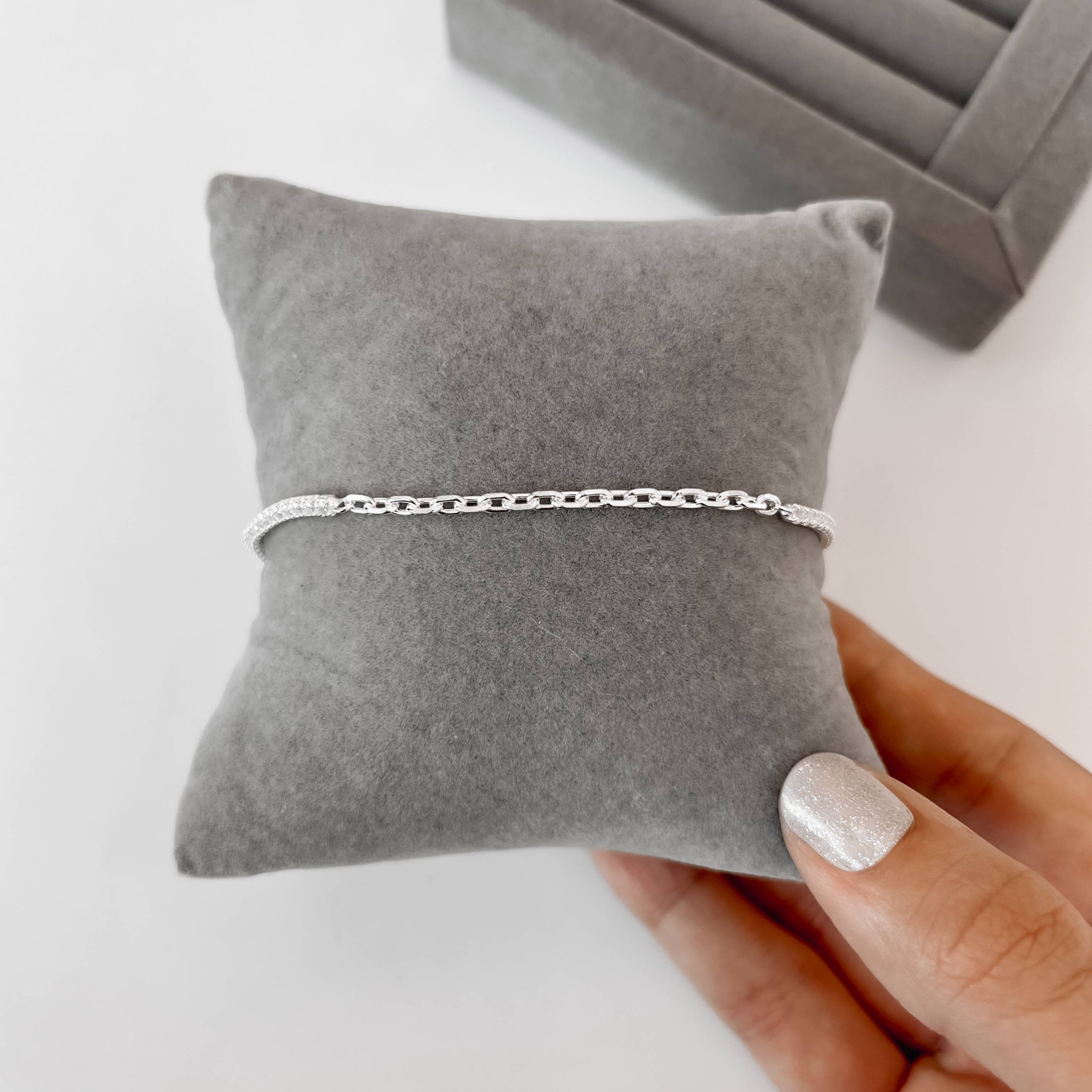 Pulseira entremeio Riviera 2.2 e corrente cadeado 17,5cm com alongadora