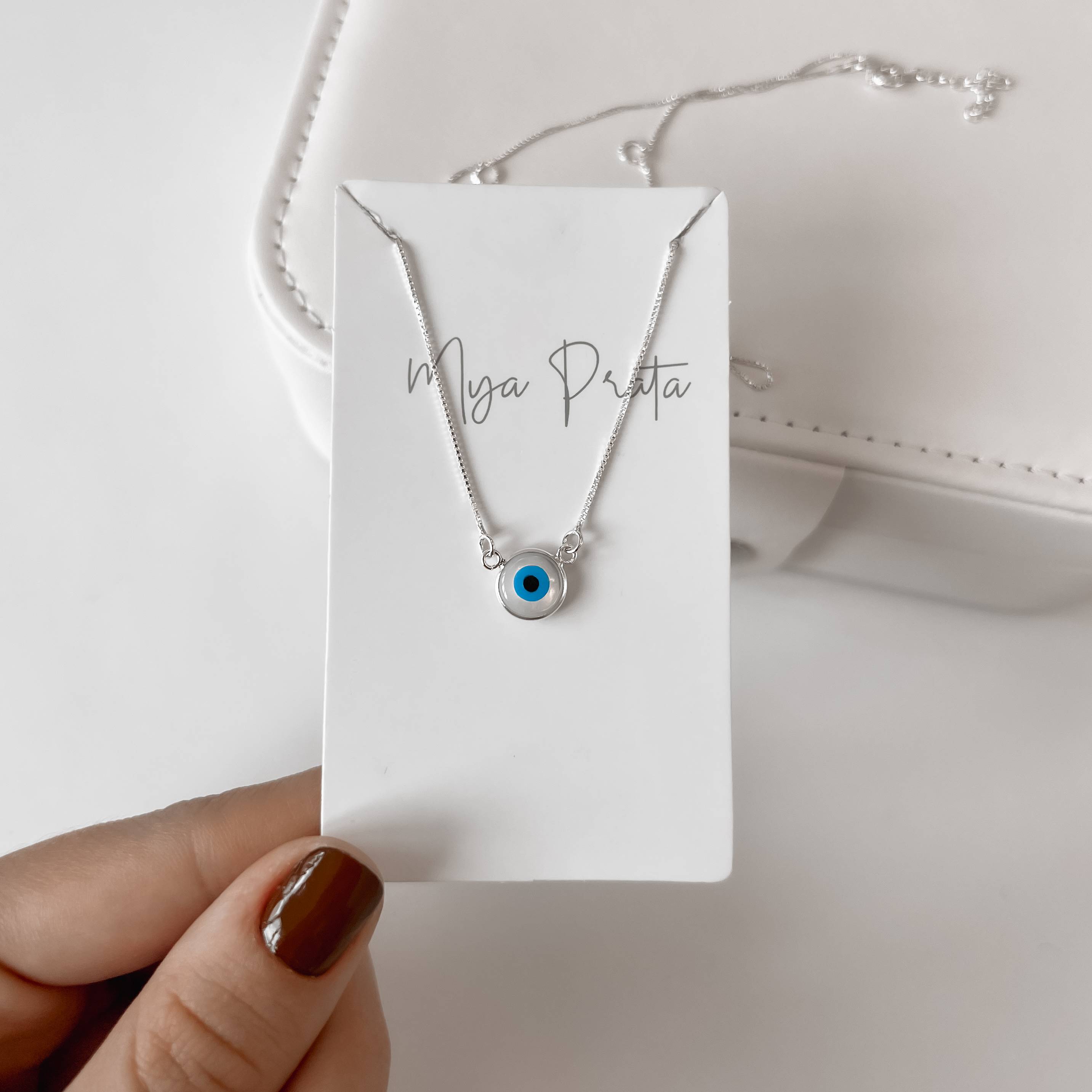 Imagem Colar olho grego redondo madrepérola 9mm 40+3cm