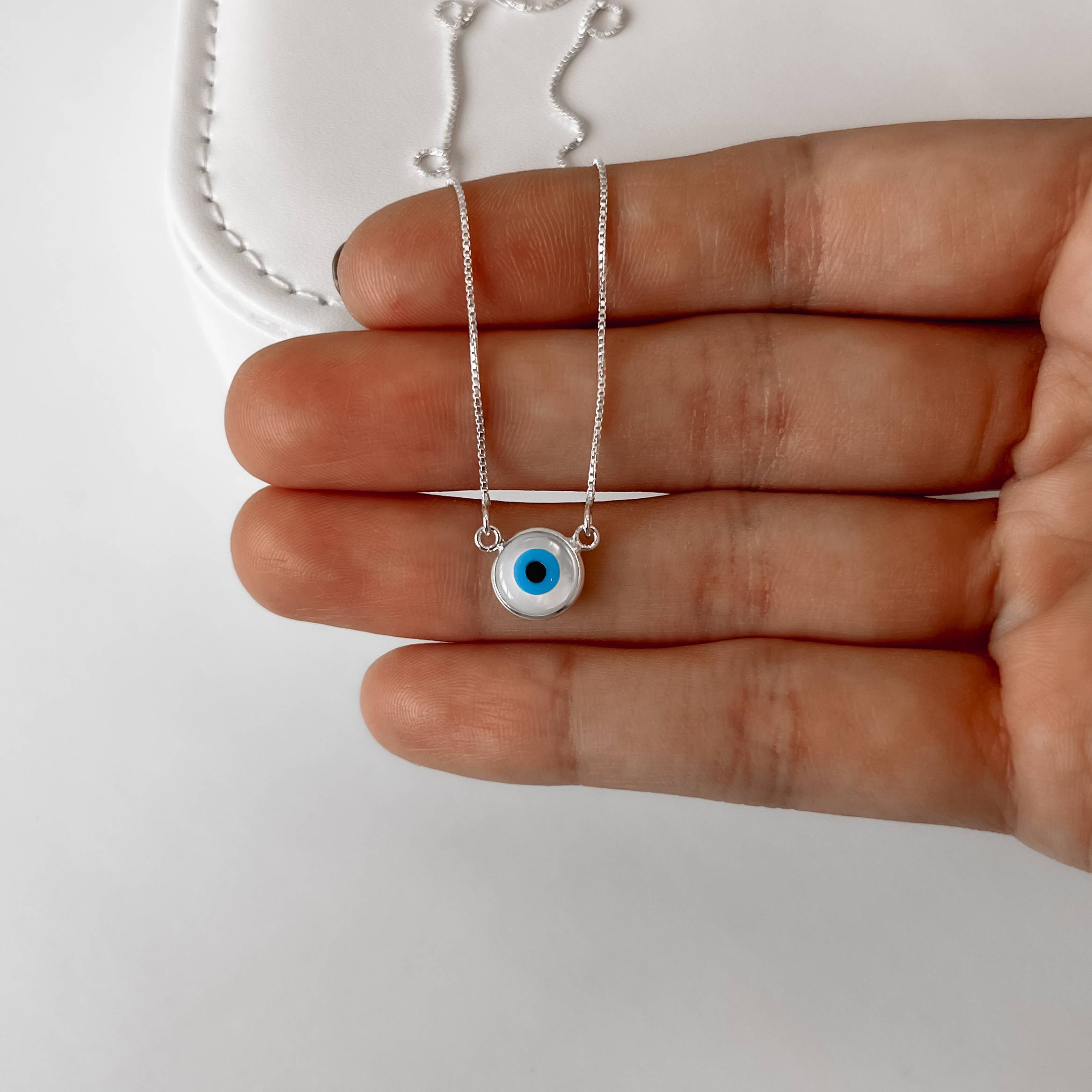 Imagem Secundária Colar olho grego redondo madrepérola 9mm 40+3cm