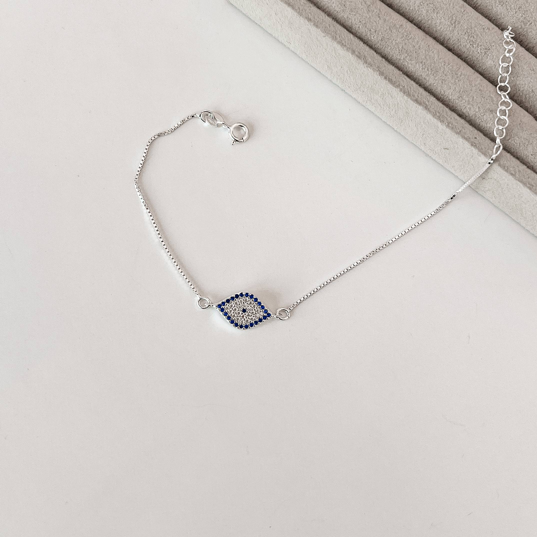 Imagem Secundária Pulseira entremeio olho grego navete cravejado 14mm v15 16cm com alongadora