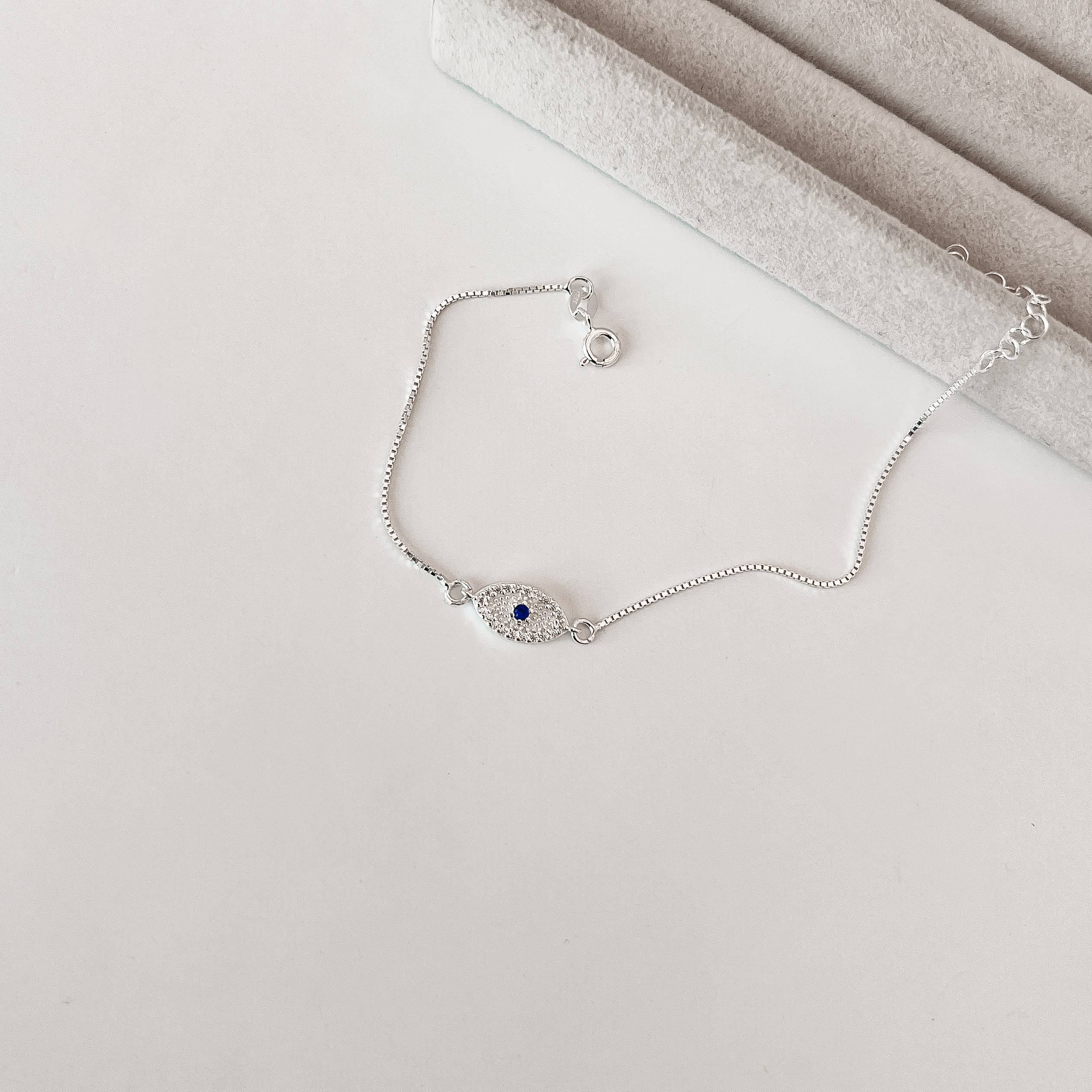 Imagem Secundária Pulseira entremeio olho grego navete cravejado 11mm v15 16cm com alongadora