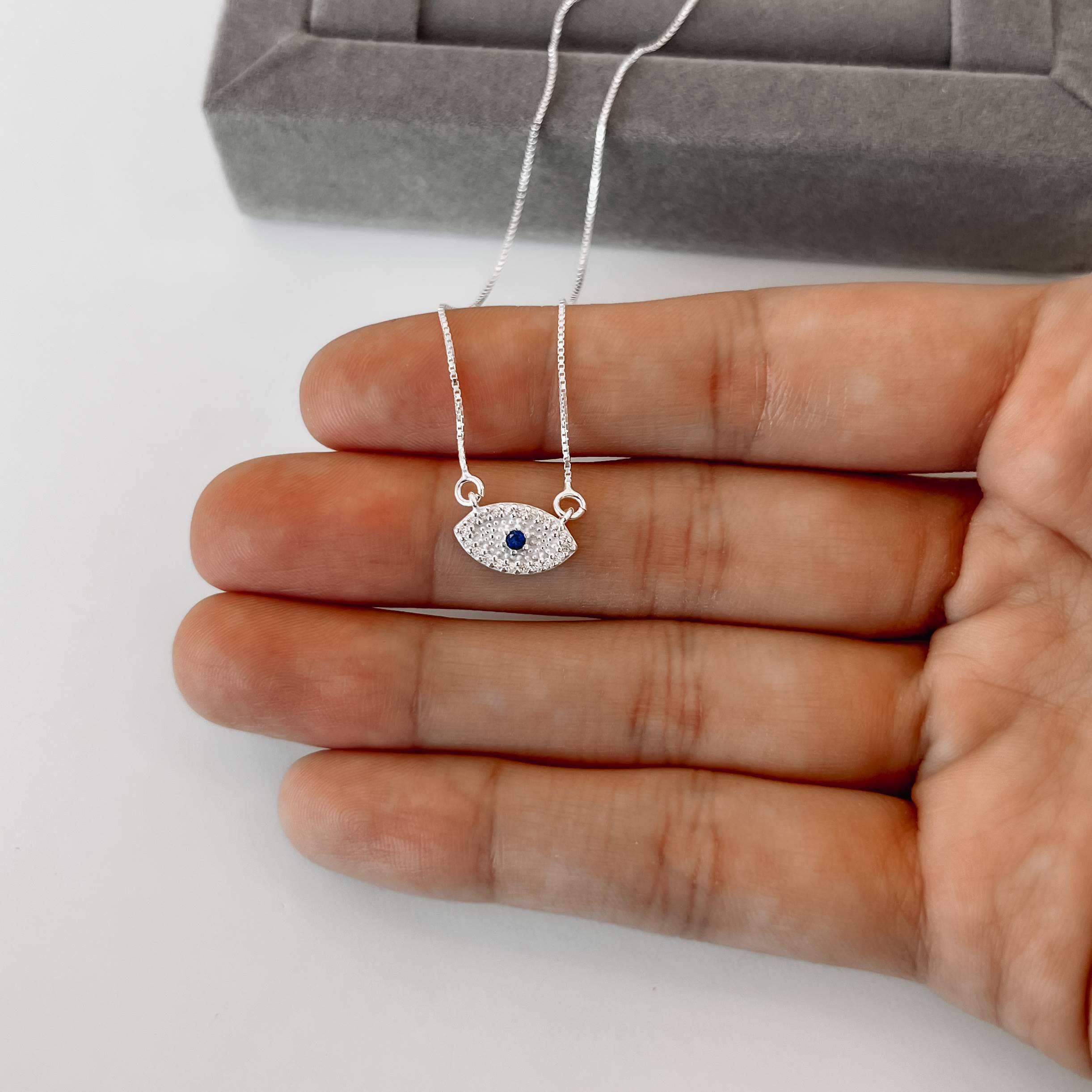 Imagem Colar entremeio olho grego navete cravejado 12mm v12 45cm