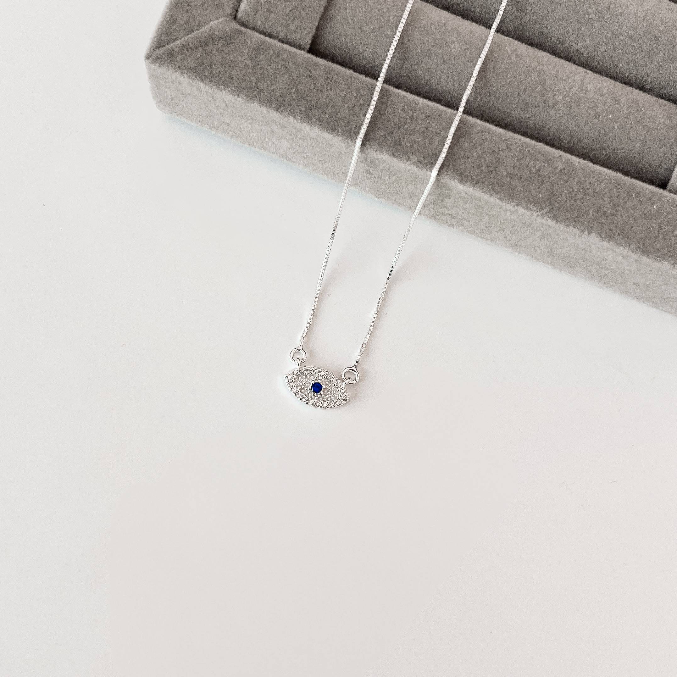 Imagem Secundária Colar entremeio olho grego navete cravejado 12mm v12 45cm