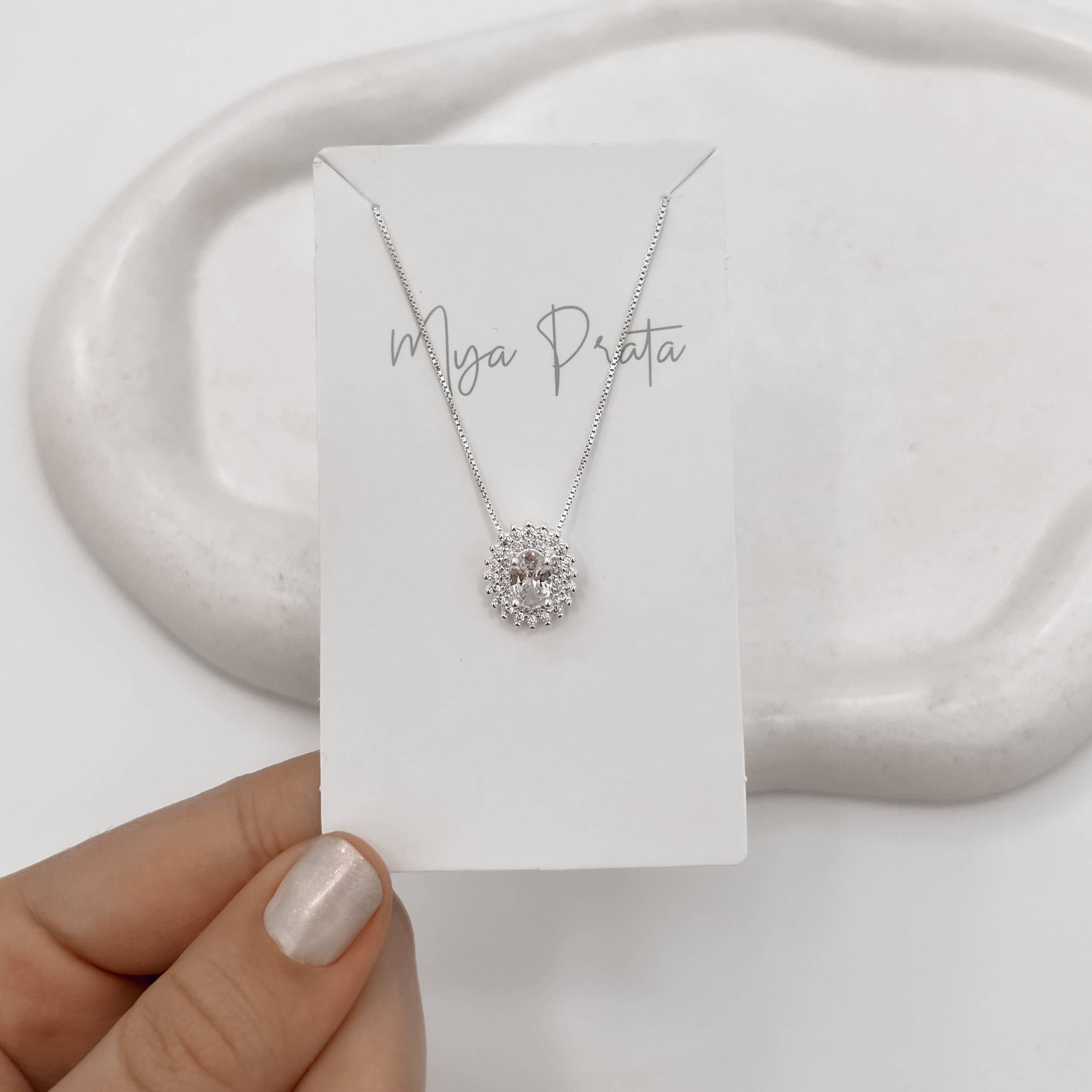 Imagem Colar zircônia oval com cravejado duplo 14mm 45cm