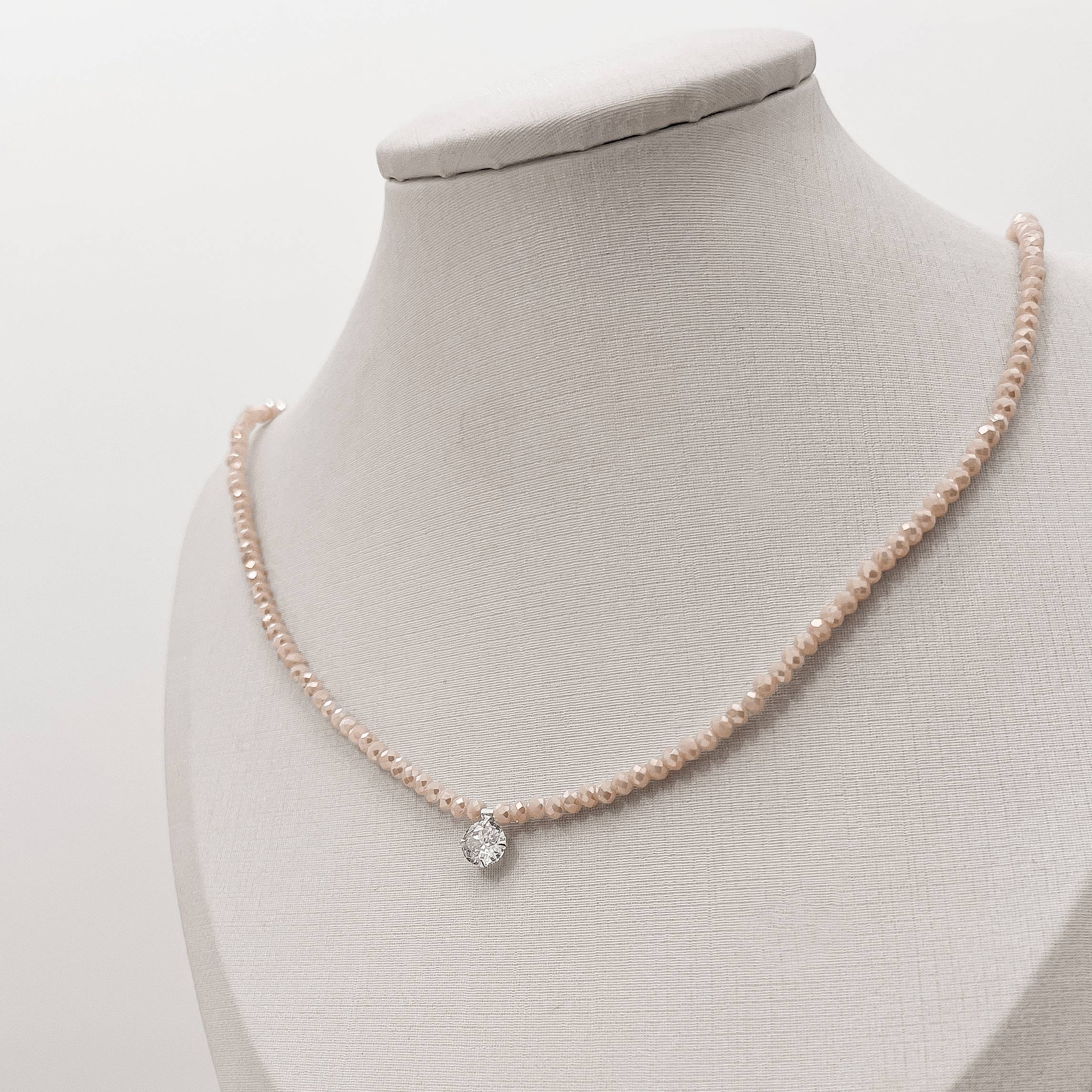 Imagem Secundária Colar cristal nude irisado 3mm pingente zircônia 6mm 40+5cm