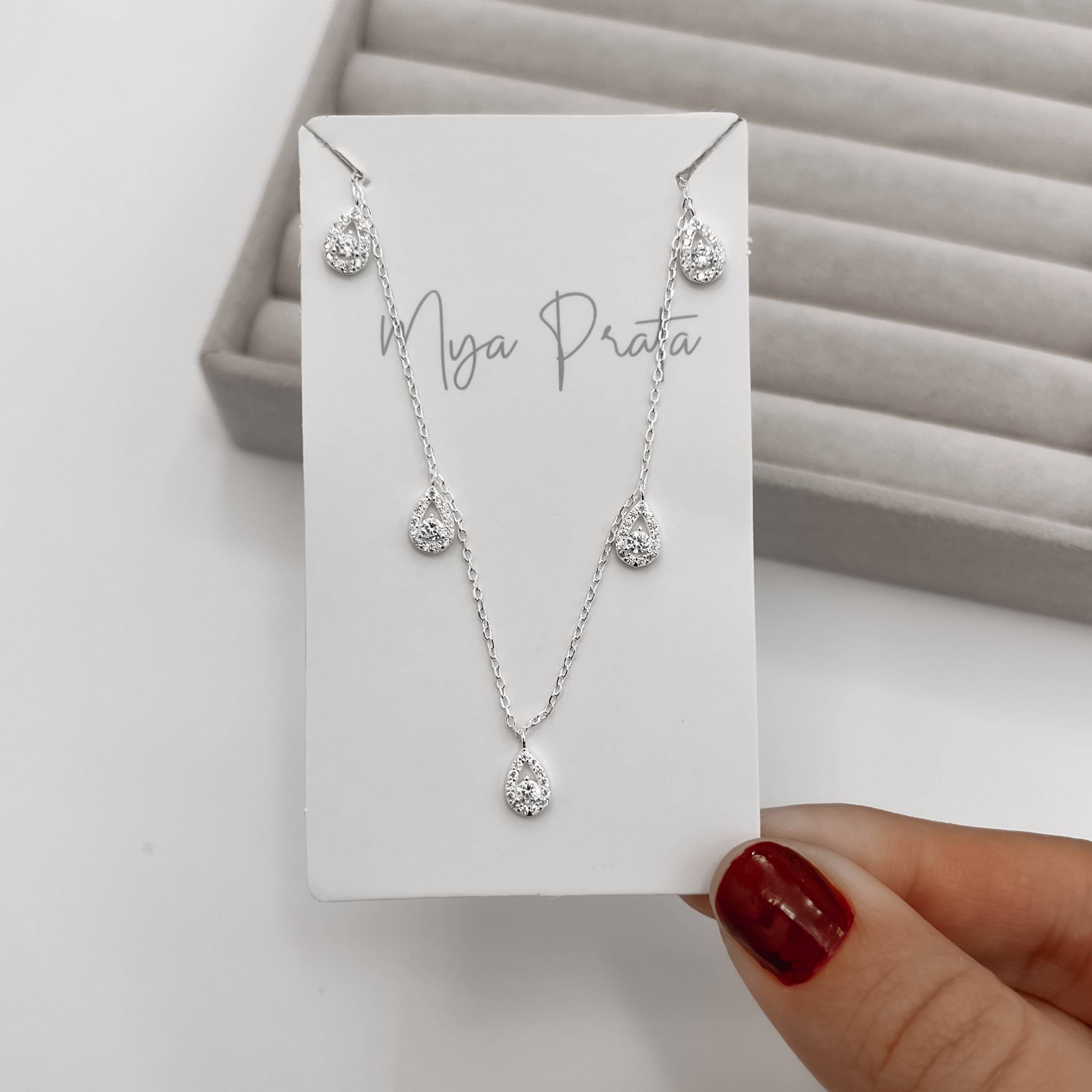 Imagem Secundária Colar pingentes gotas cravejadas 7mm 40+5cm