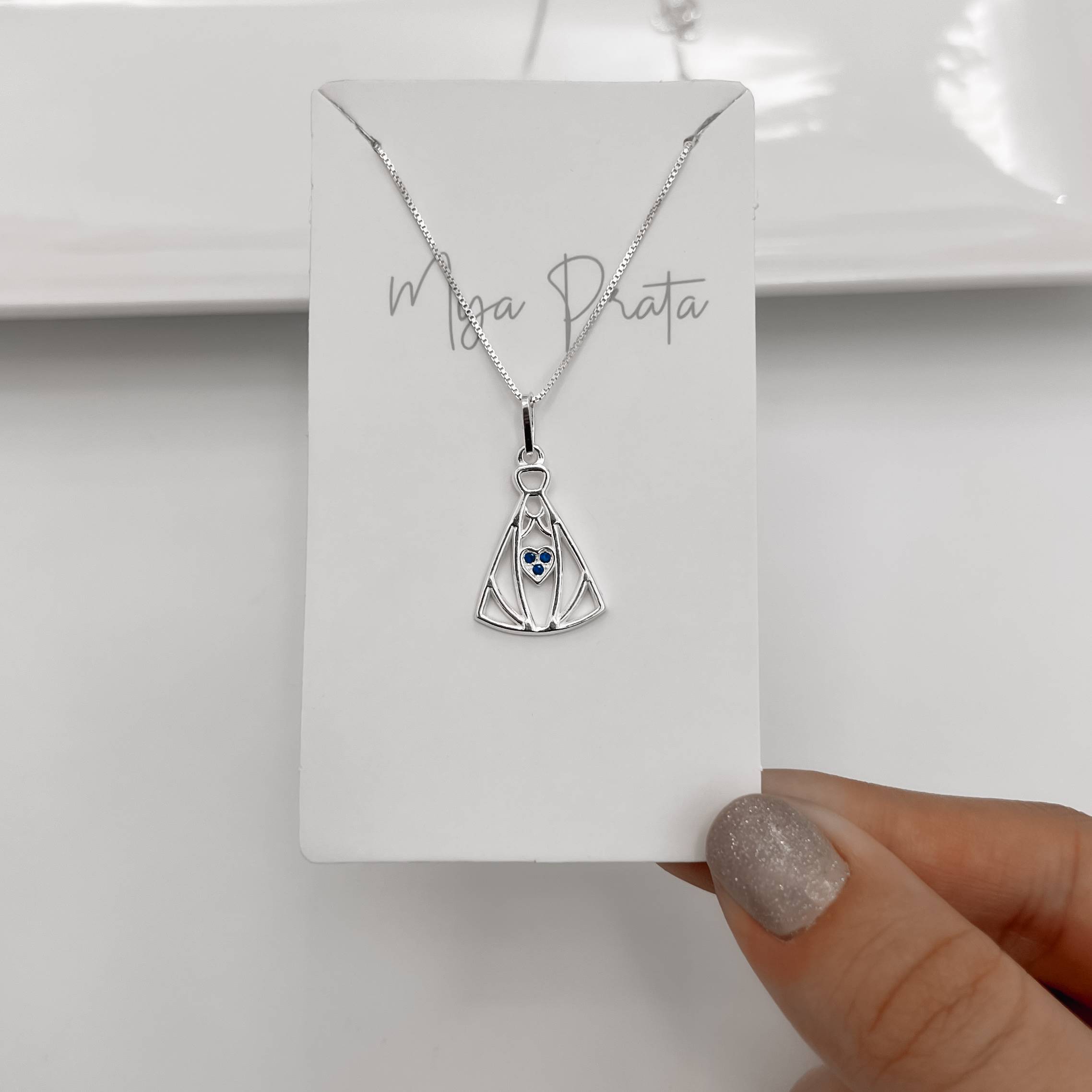 Imagem Colar pingente Nsa. Sra. Aparecida detalhe cravejado 20mm 45cm