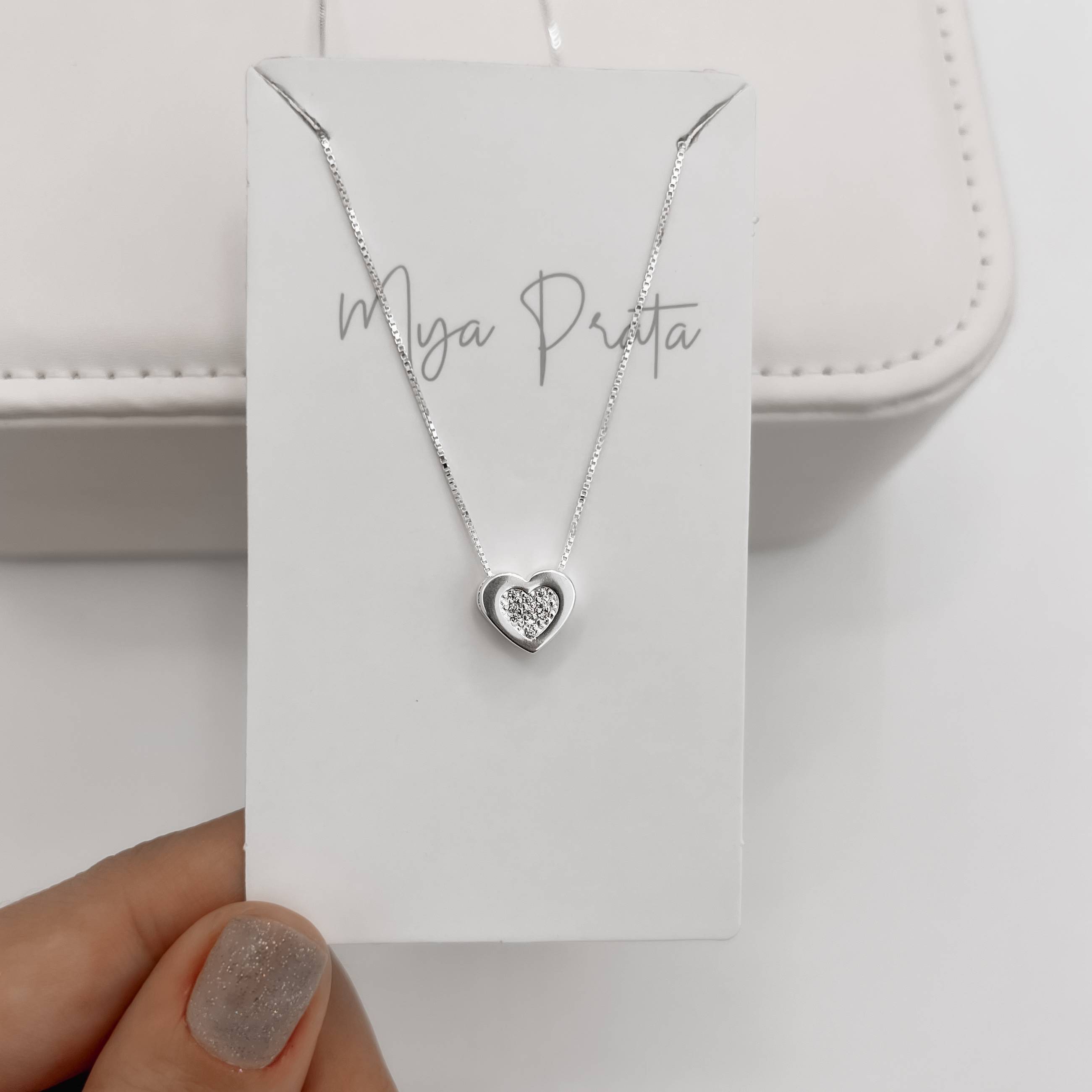 Imagem Colar coração detalhe cravejado 9mm 40cm