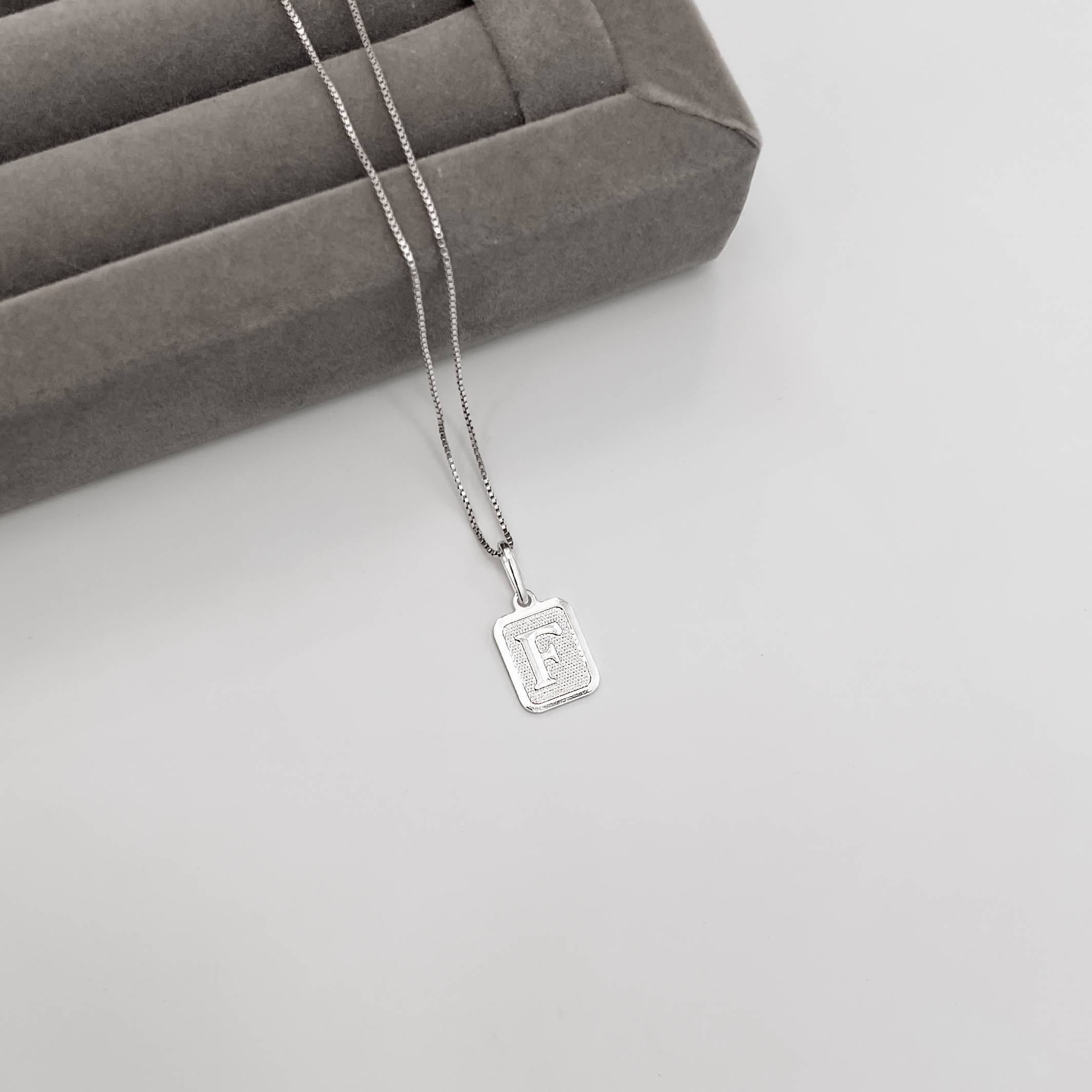 Imagem Colar pingente placa letra F 12mm 45cm