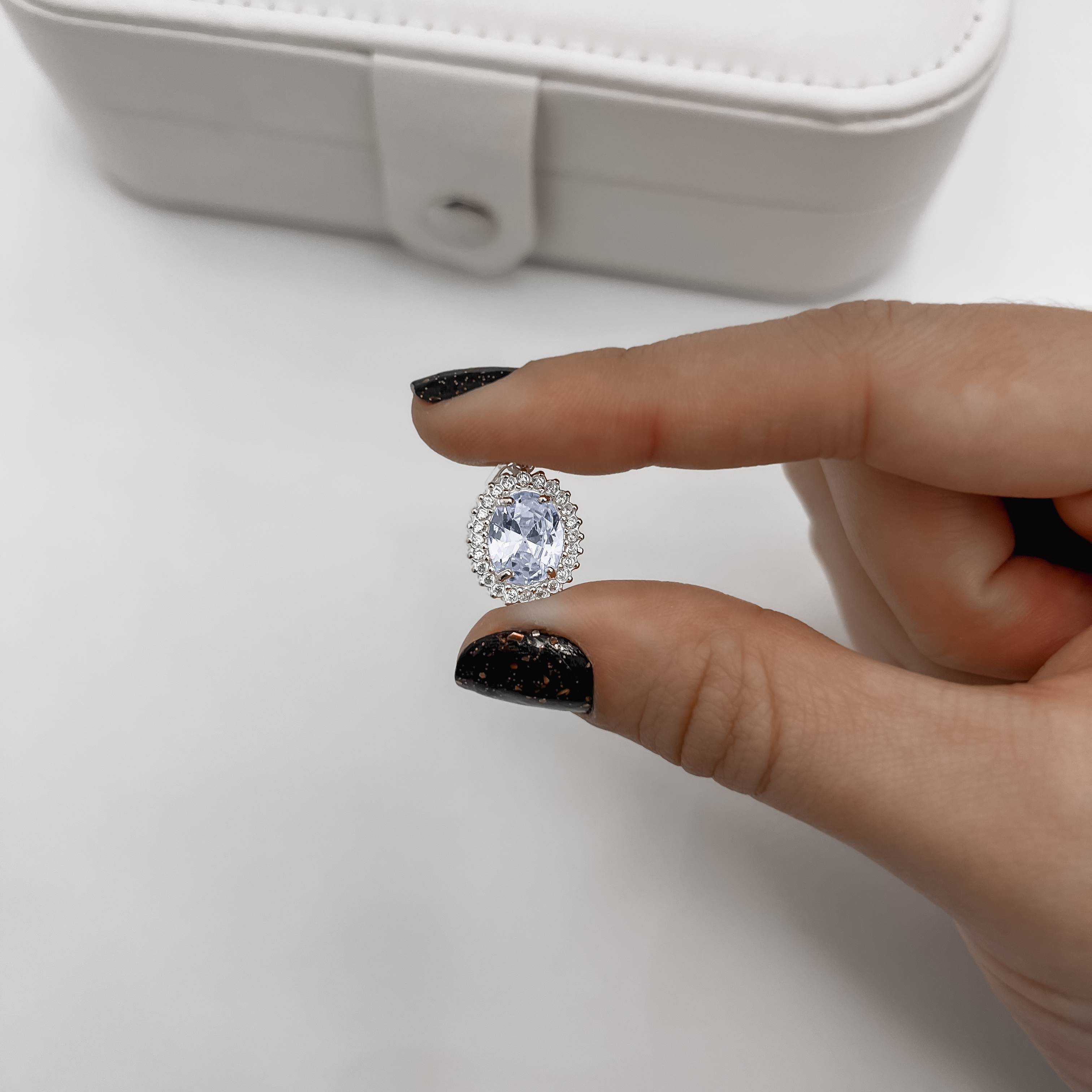 Imagem Secundária Pingente zircônia oval azul claro com cravejado 15mm