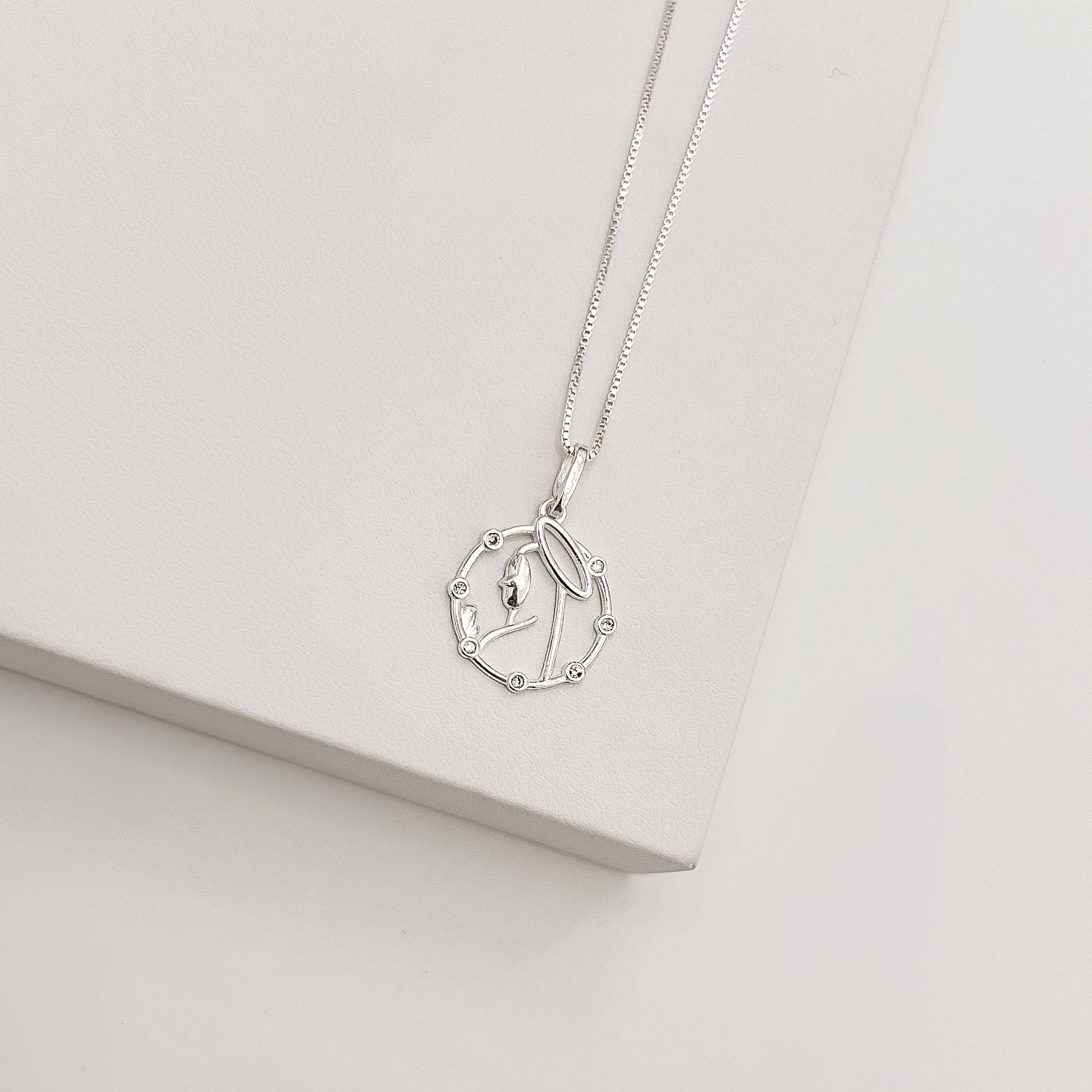 Imagem Colar pingente medalha Nsa. Sra. de Fátima com zircônias 15mm 45cm