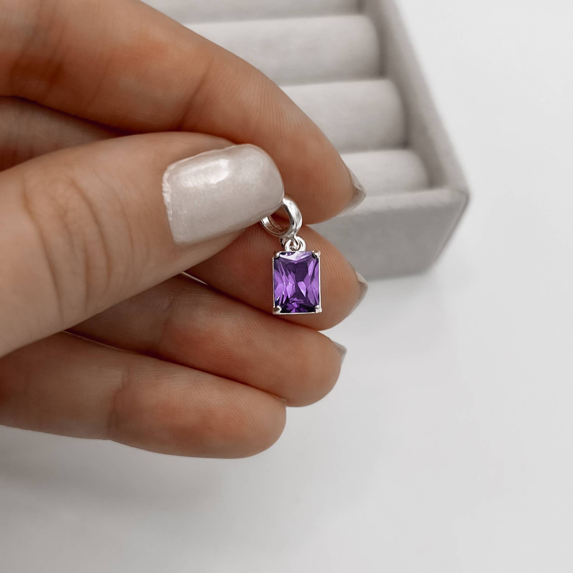 Imagem Secundária Berloque pingente zircônia retangular ametista 8mm