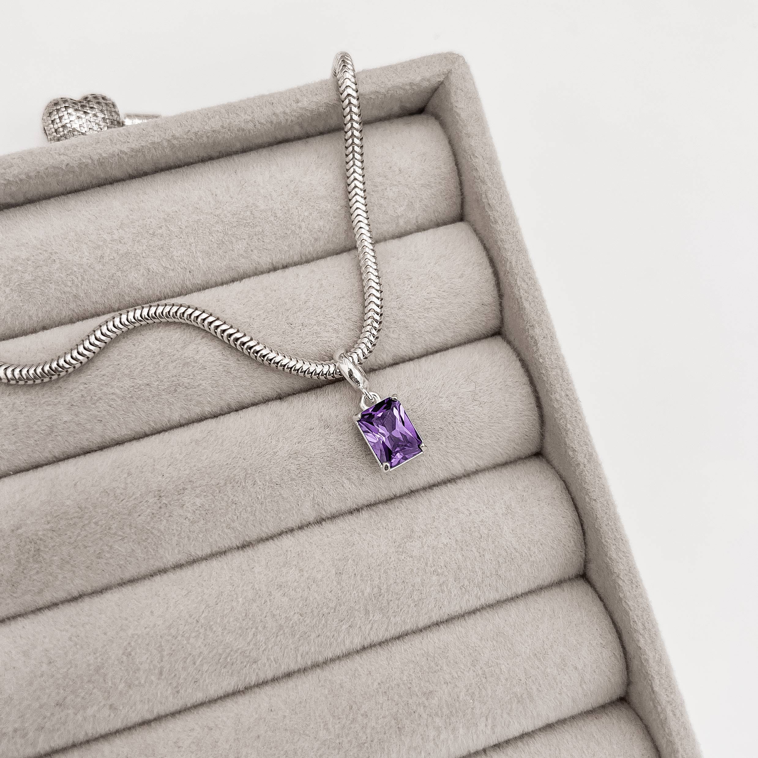 Berloque pingente zircônia retangular ametista 8mm