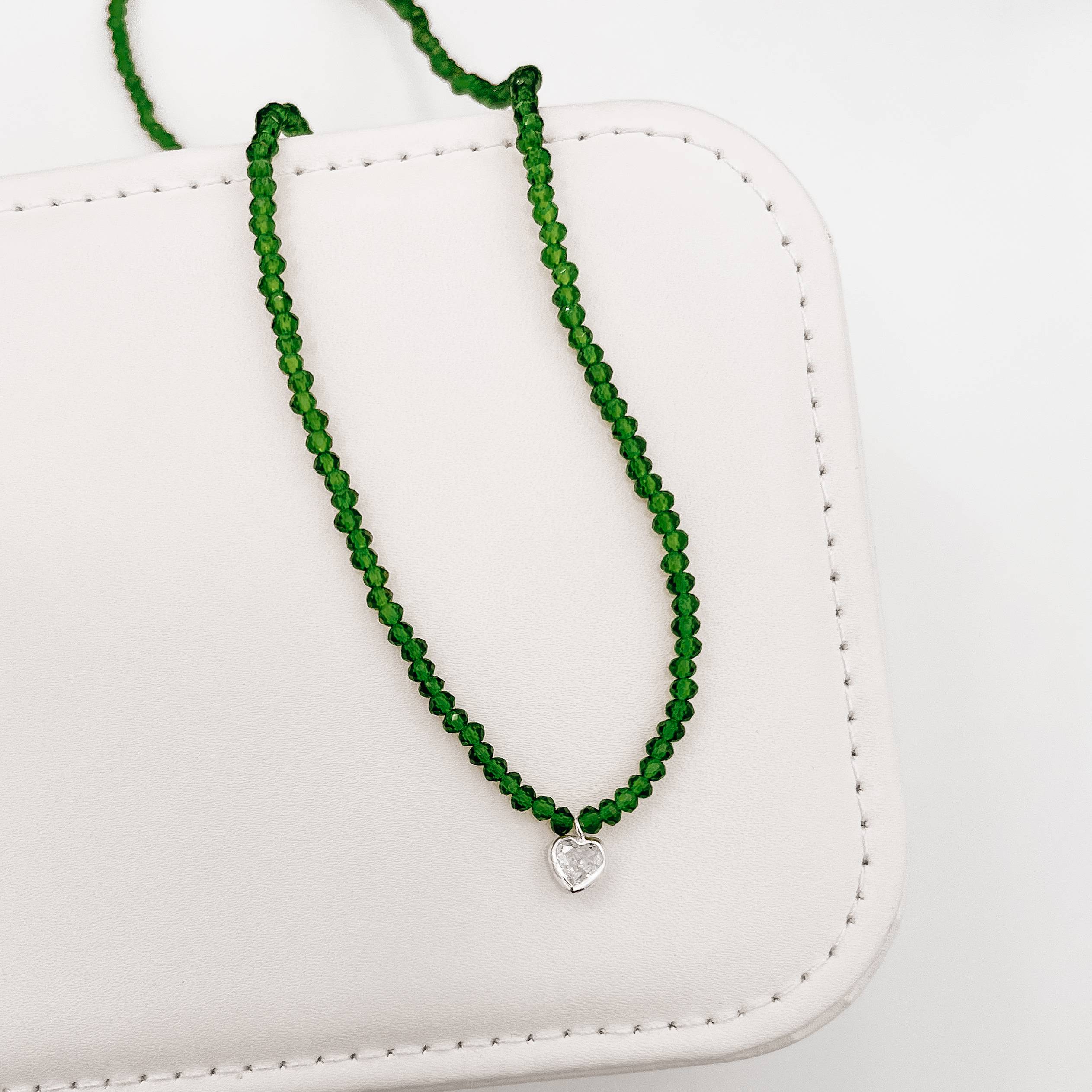 Imagem Secundária Choker cristal verde transparente 3mm pingente zircônia coração cristal 6mm 40+5cm