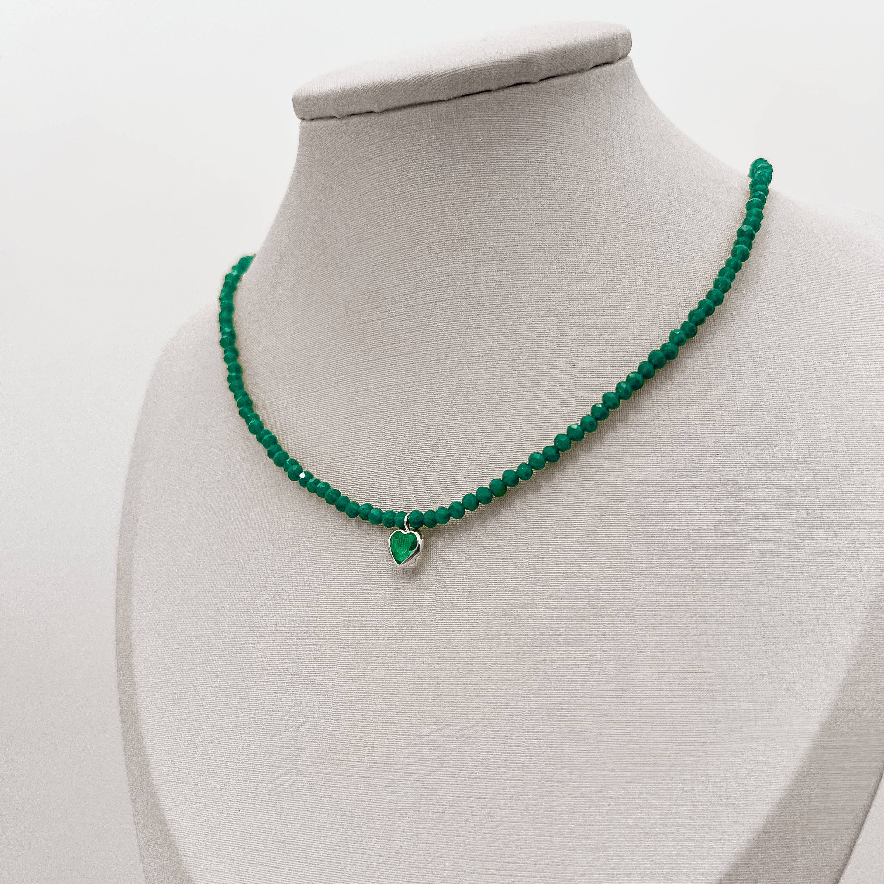 Choker cristal turquesa 3mm pingente zircônia coração turquesa 6mm 40+5cm