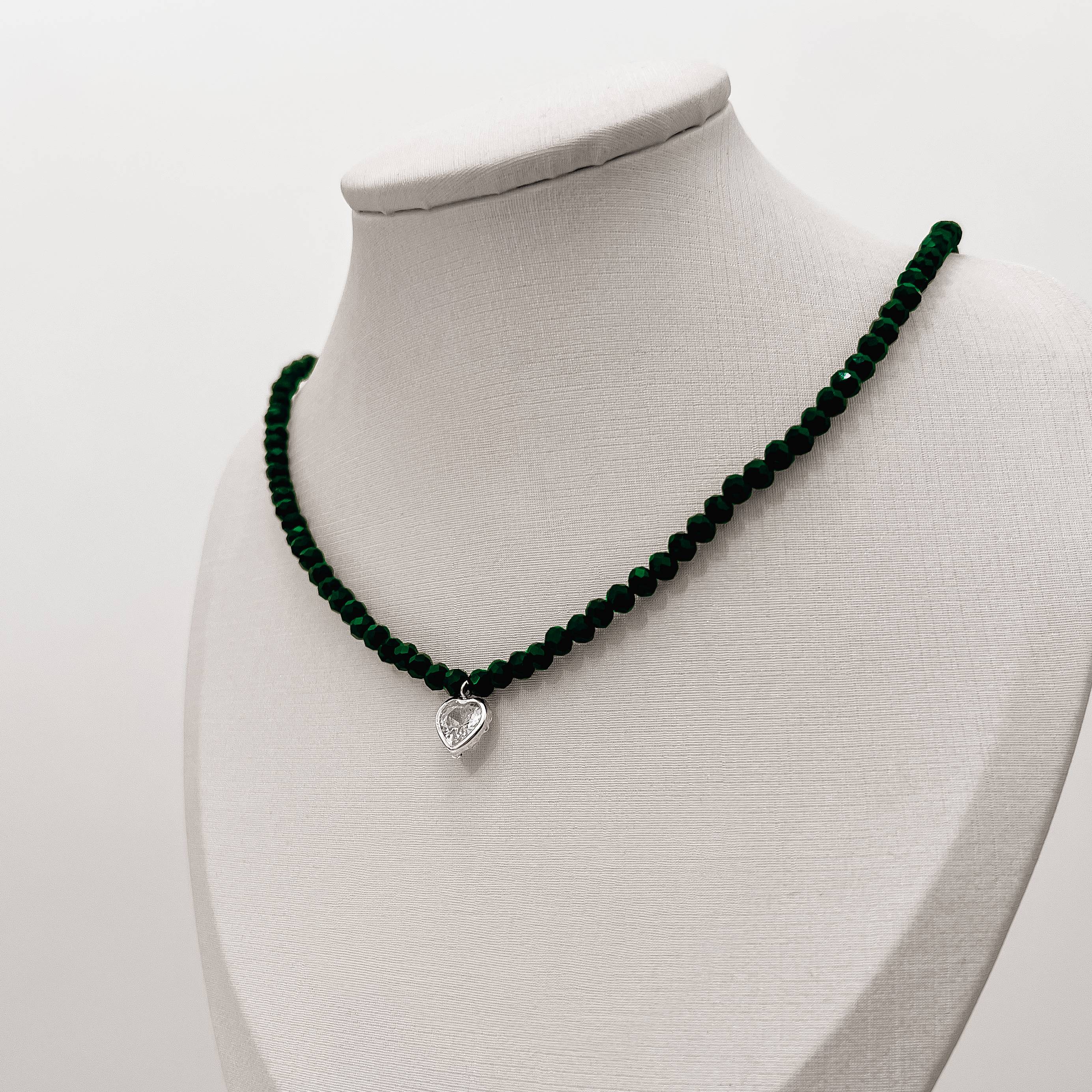 Imagem Choker cristal verde escuro 4mm pingente zircônia coração cristal 8mm 40+5cm
