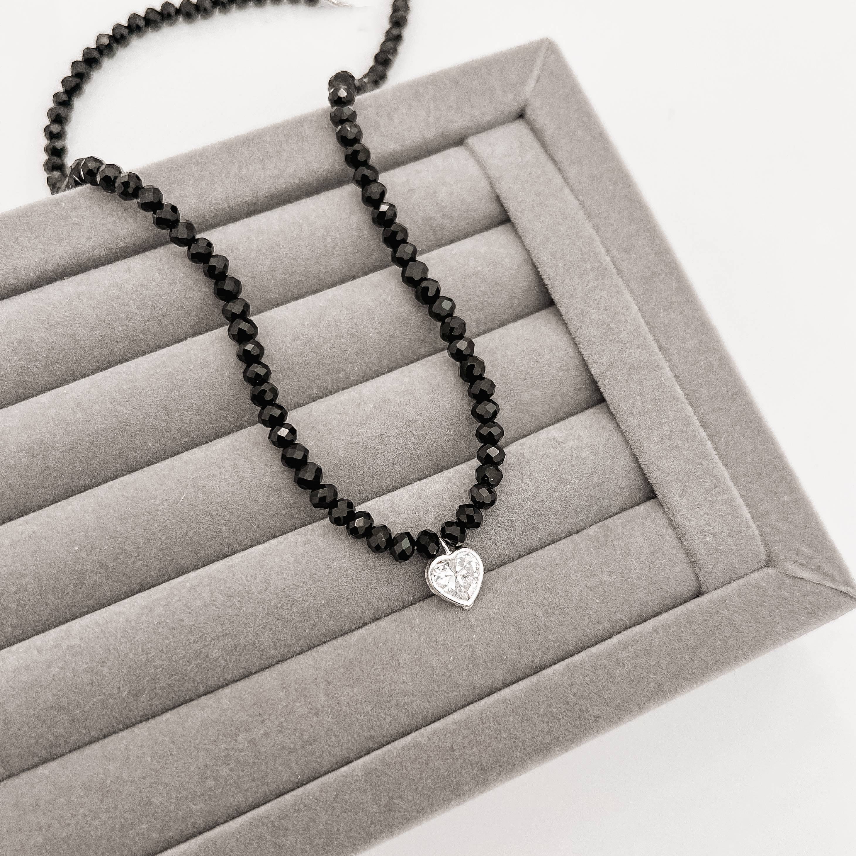 Imagem Secundária Choker cristal preto 4mm pingente zircônia coração cristal 8mm 40+5cm