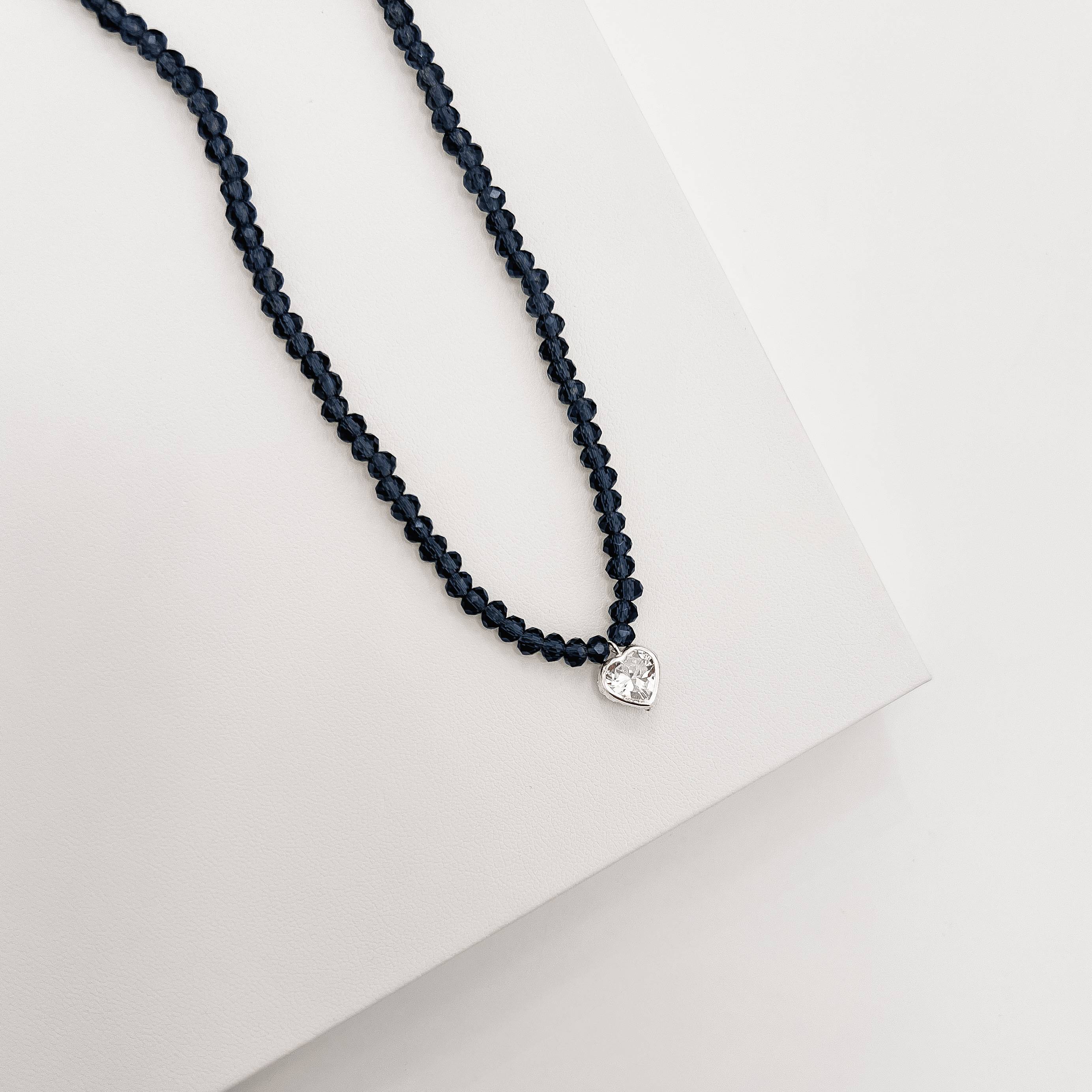 Imagem Choker cristal azul escuro transparente 4mm pingente zircônia coração cristal 8mm 40+5cm