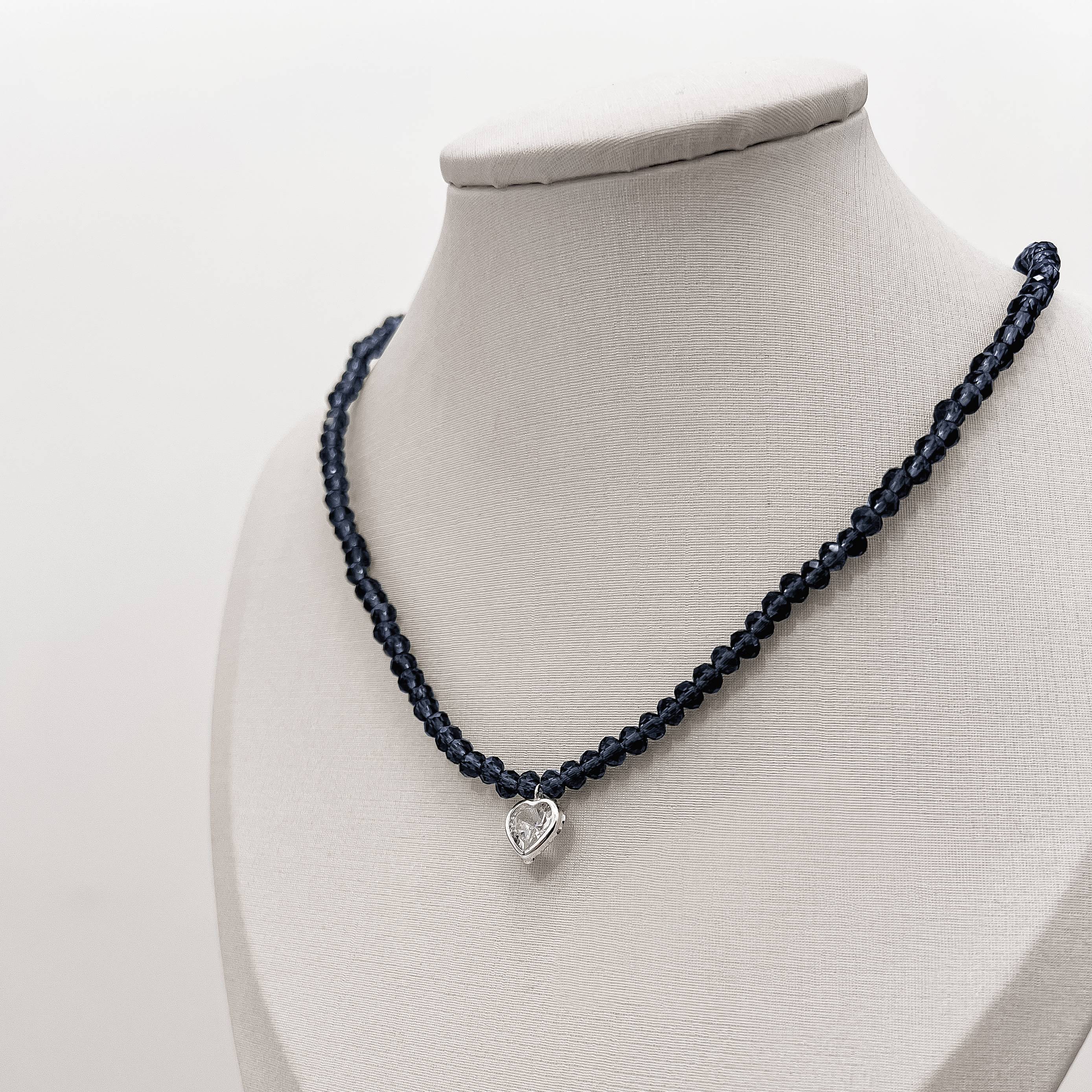 Imagem Secundária Choker cristal azul escuro transparente 4mm pingente zircônia coração cristal 8mm 40+5cm