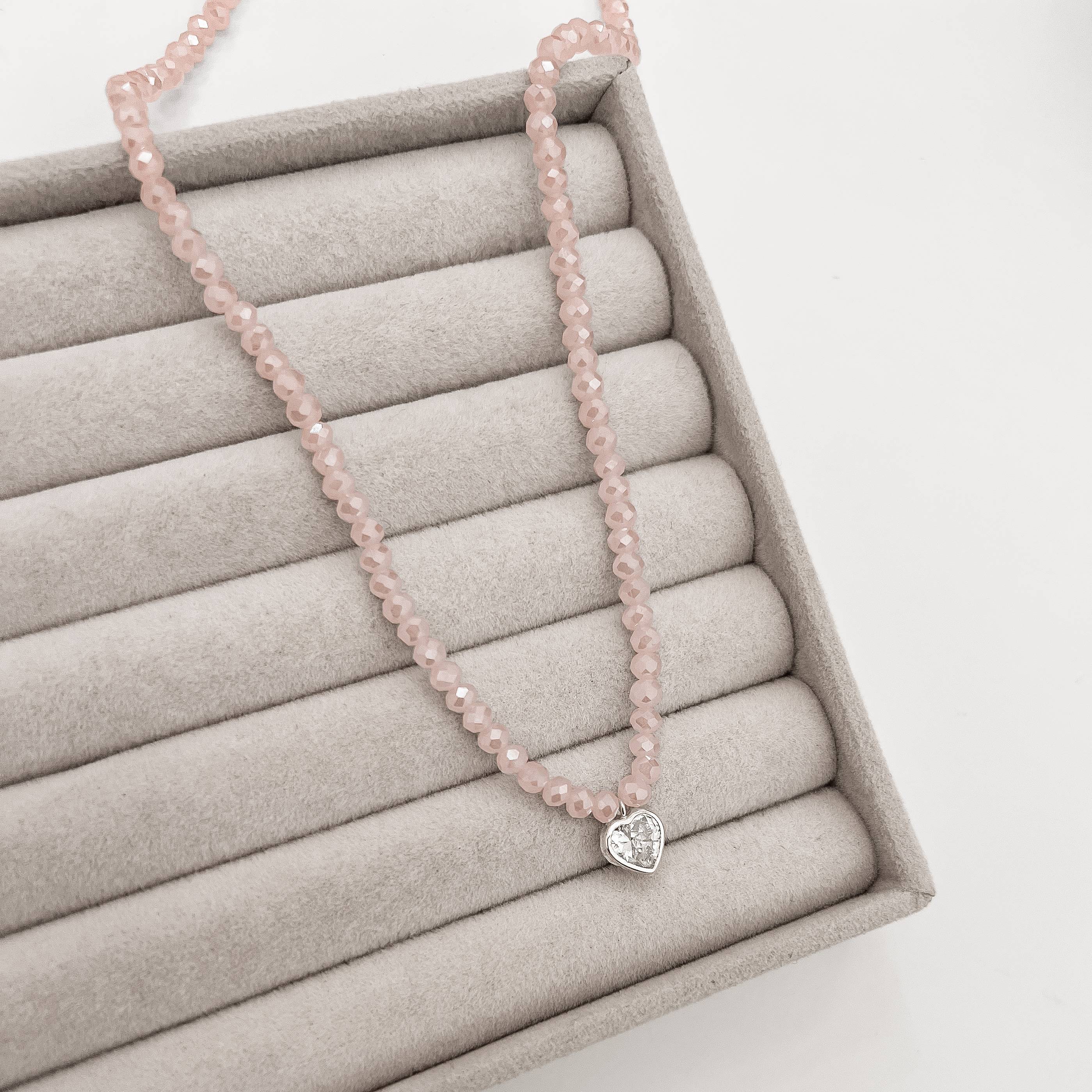 Imagem Secundária Choker cristal rosa irisado 4mm pingente zircônia coração cristal 8mm 40+5cm