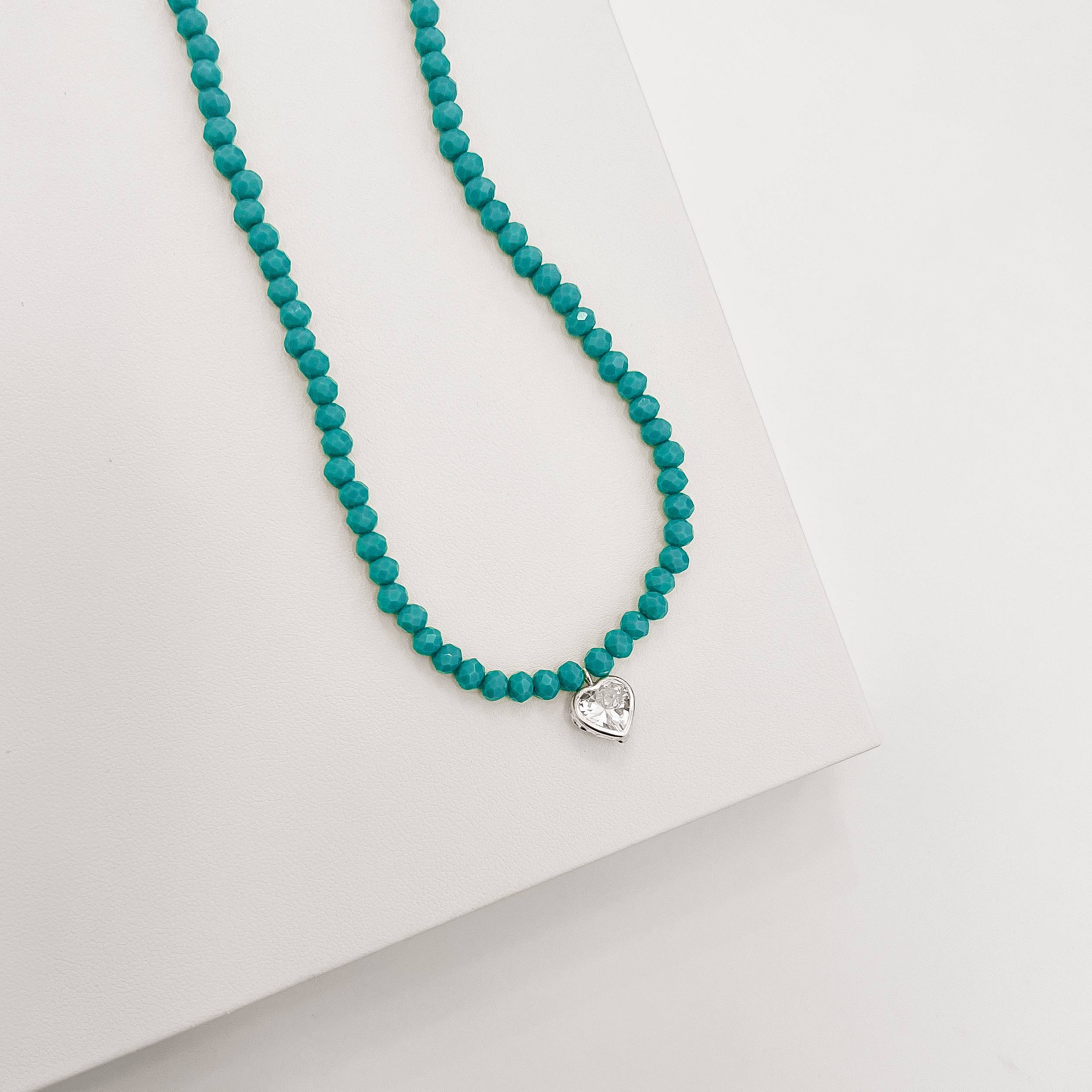 Imagem Choker cristal turquesa 4mm pingente zircônia coração cristal 8mm 40+5cm