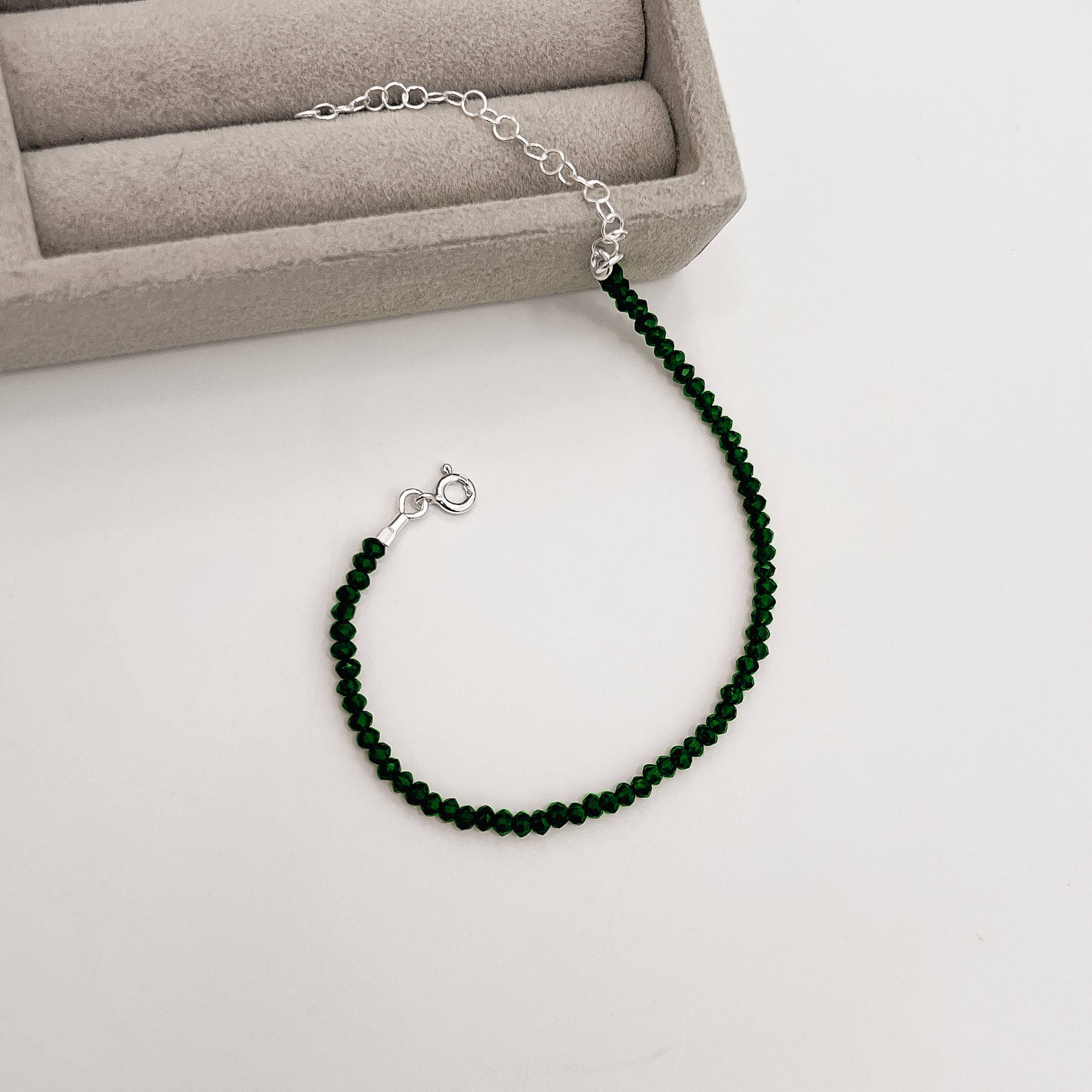 Imagem Secundária Pulseira cristal verde escuro 3mm 16cm com alongadora