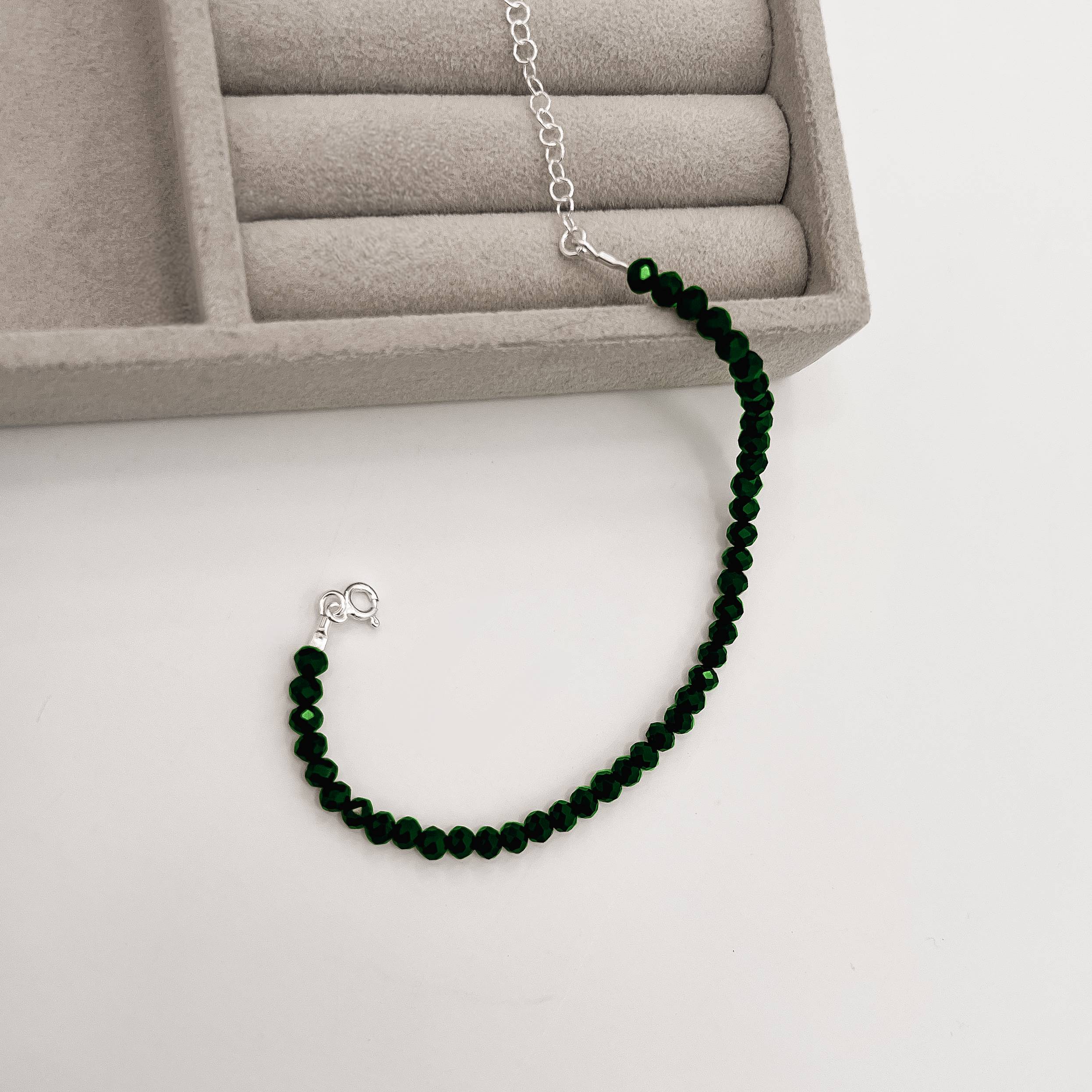 Pulseira cristal verde escuro 4mm 16cm com alongadora