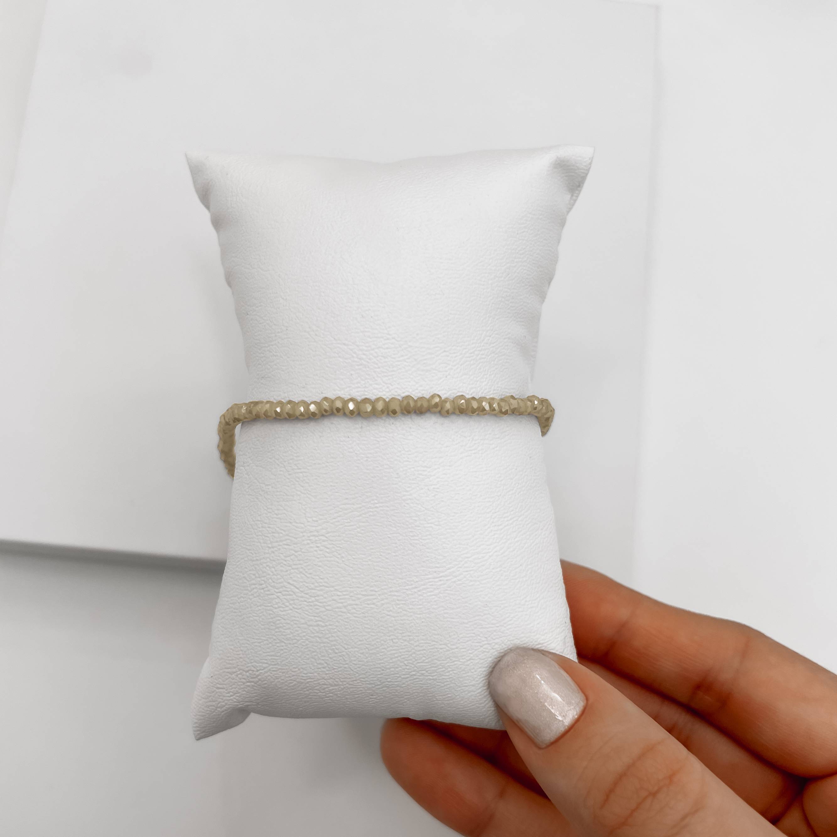 Imagem Pulseira cristal perolado champanhe 3mm 16cm com alongadora