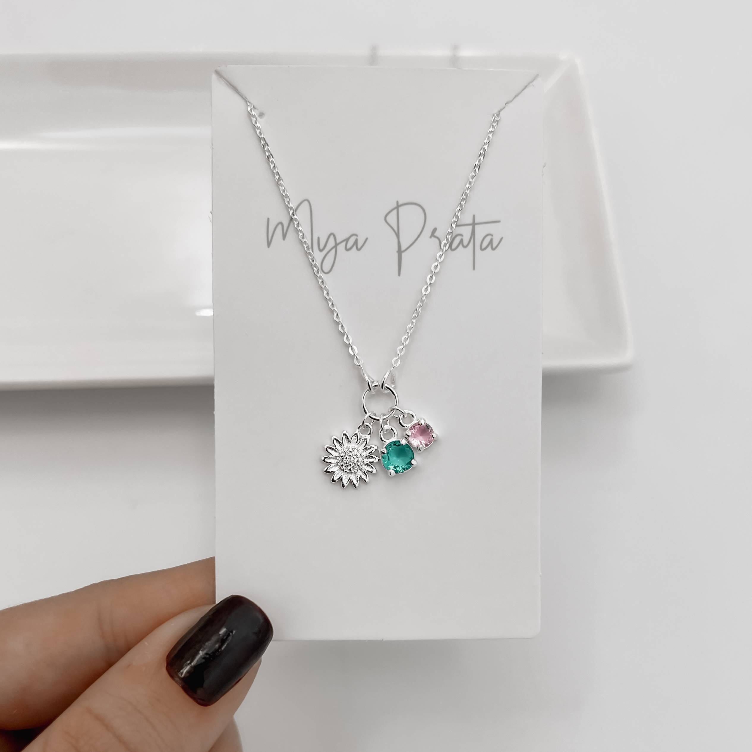 Imagem Colar entremeio círculo pingentes flor, zircônias rosa e acqua corrente cadeadinho 40+5cm