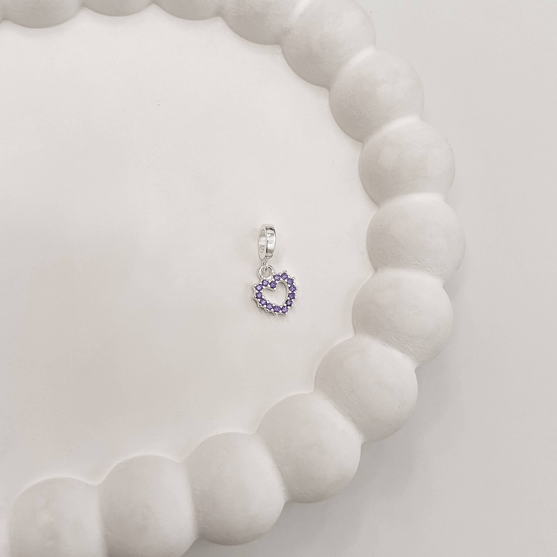 Imagem Secundária Berloque pingente coração vazado cravejado lilás 8mm