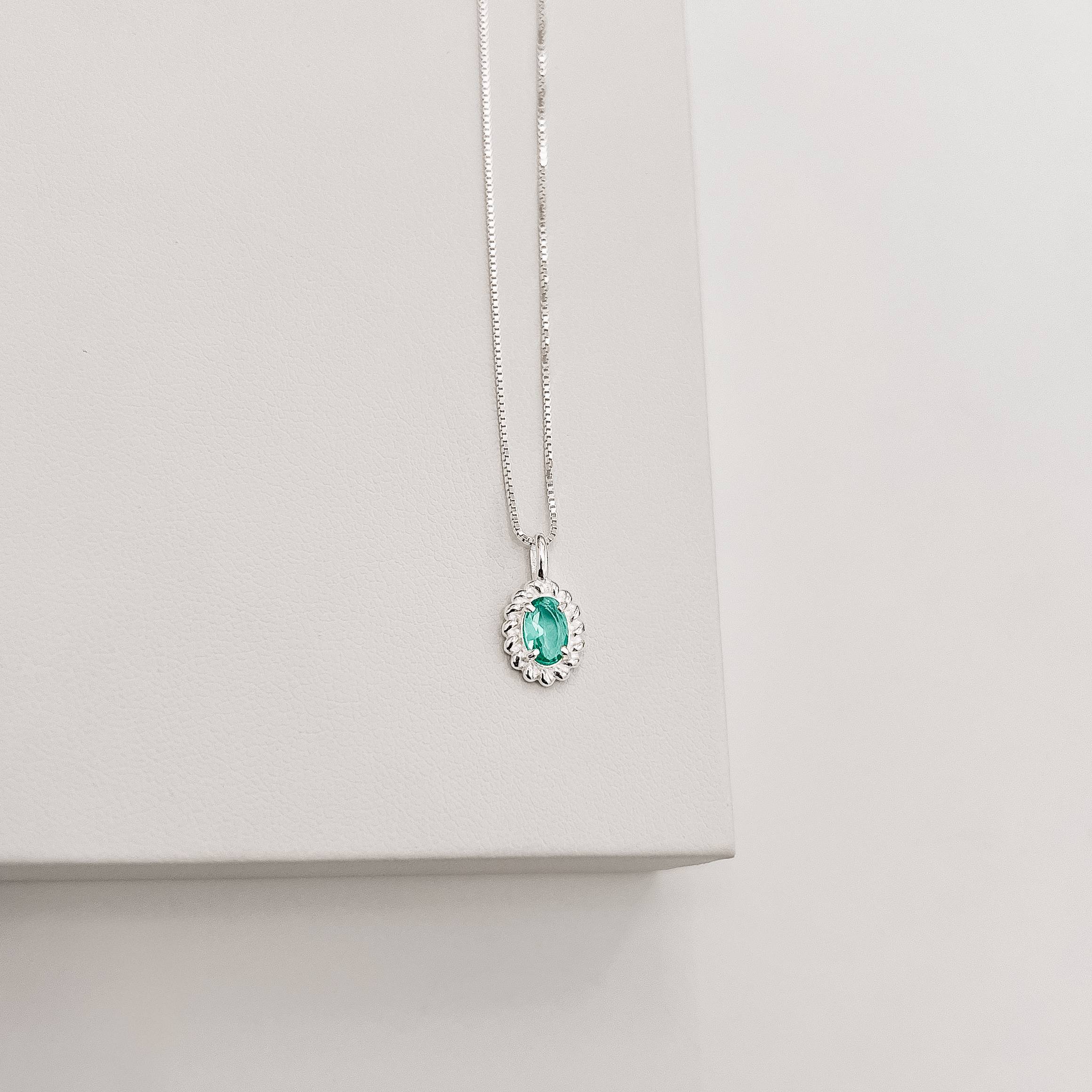 Imagem Secundária Colar pingente zircônia oval acqua detalhe torcido 10mm 45cm