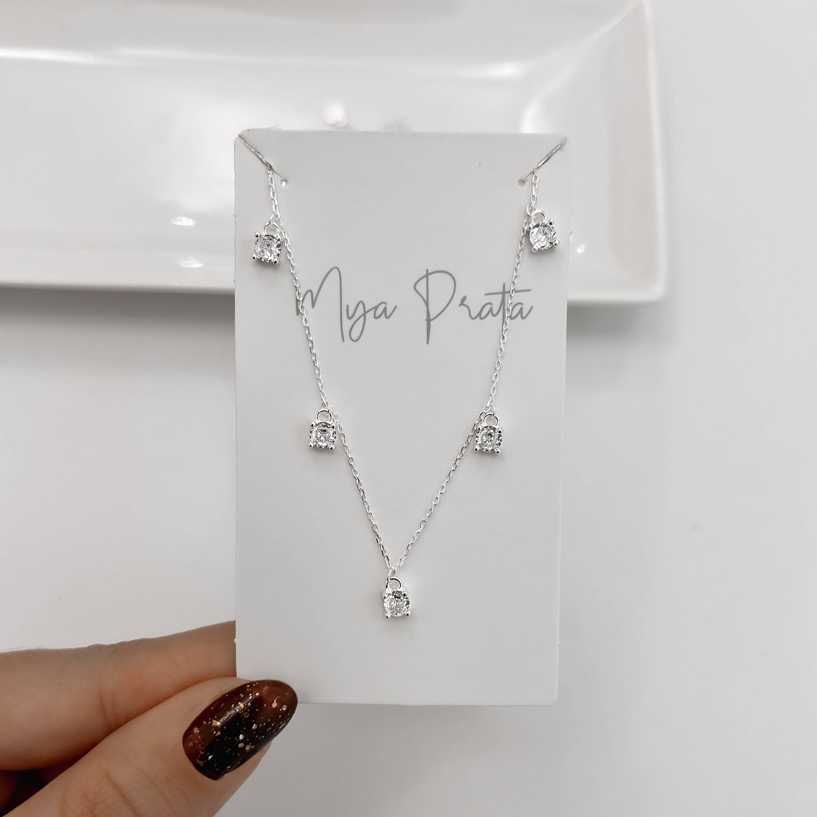 Imagem Colar pingentes zircônias redonda 4mm 40+5cm