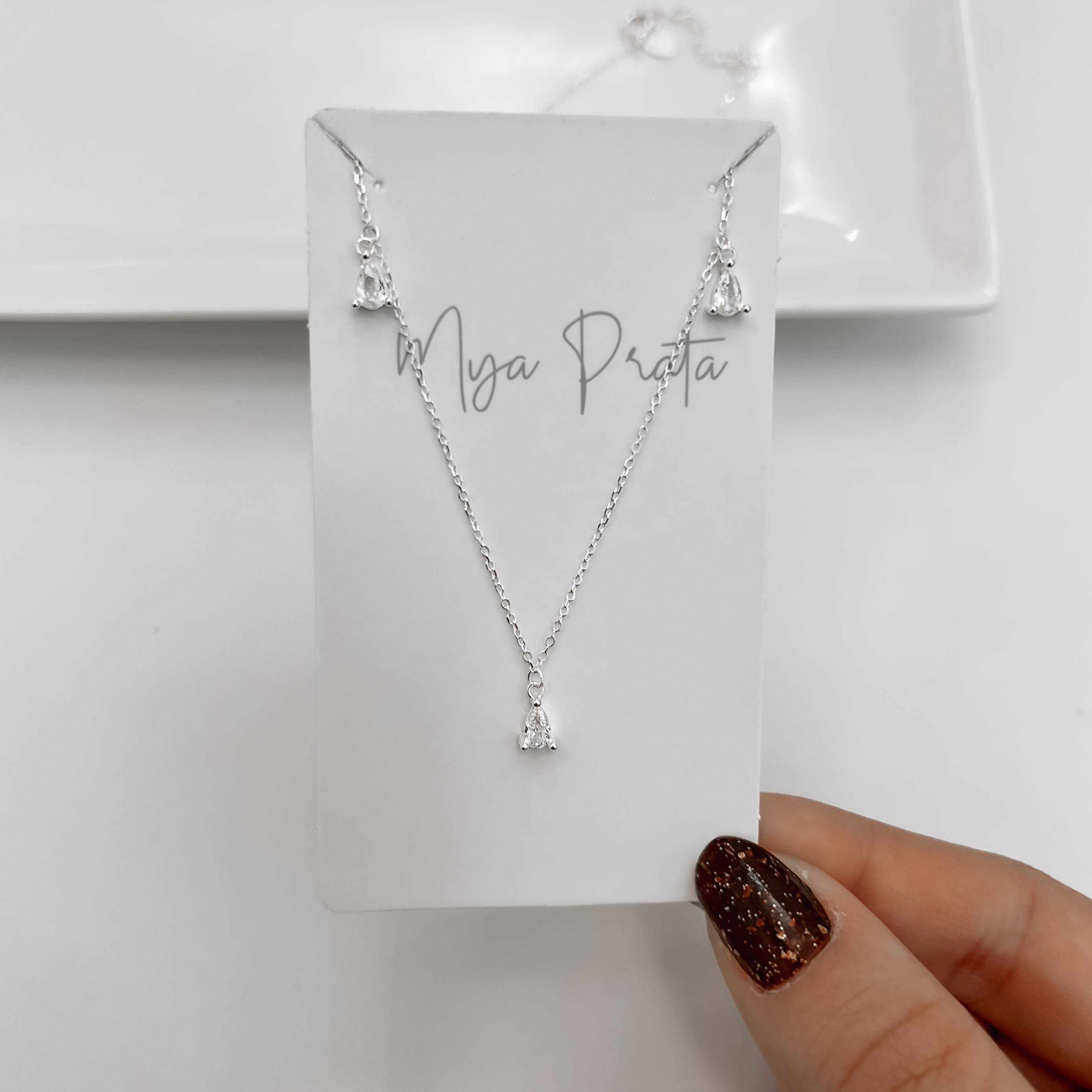 Imagem Secundária Colar pingentes zircônias gota 6mm corrente cadeado 40+5cm