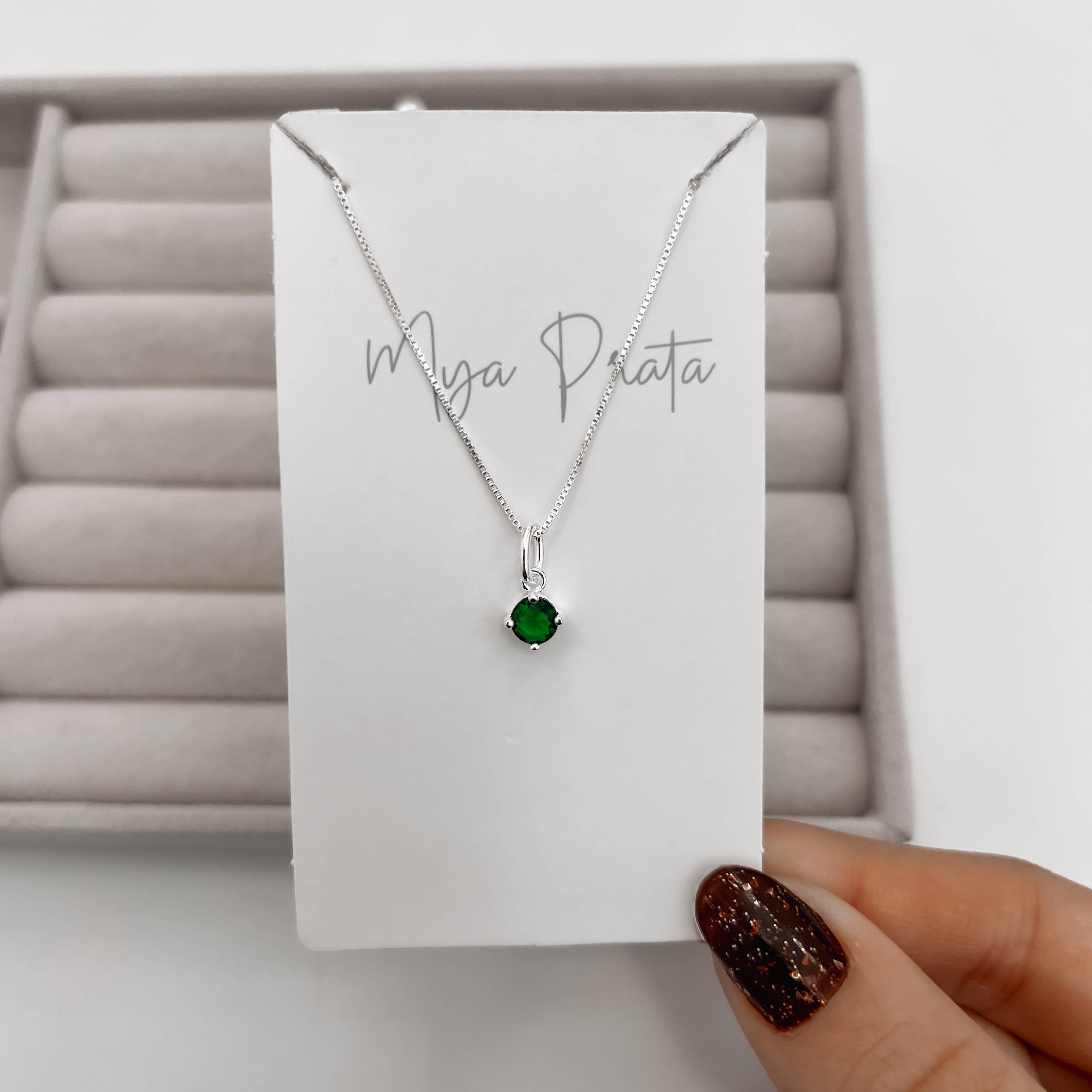 Imagem Colar pingente zircônia redonda esmeralda 5mm 40cm