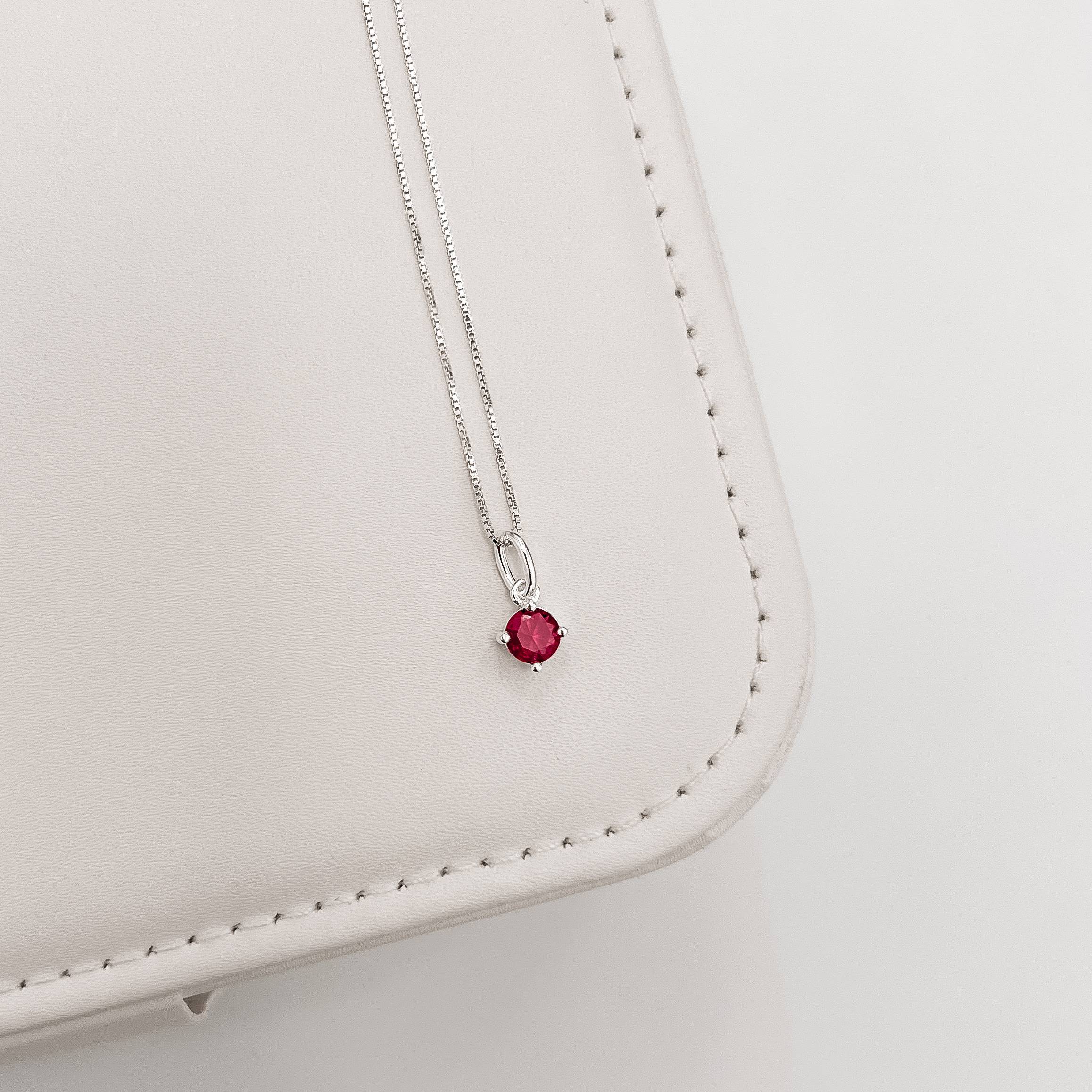 Imagem Colar pingente zircônia redonda cereja 5mm 40cm