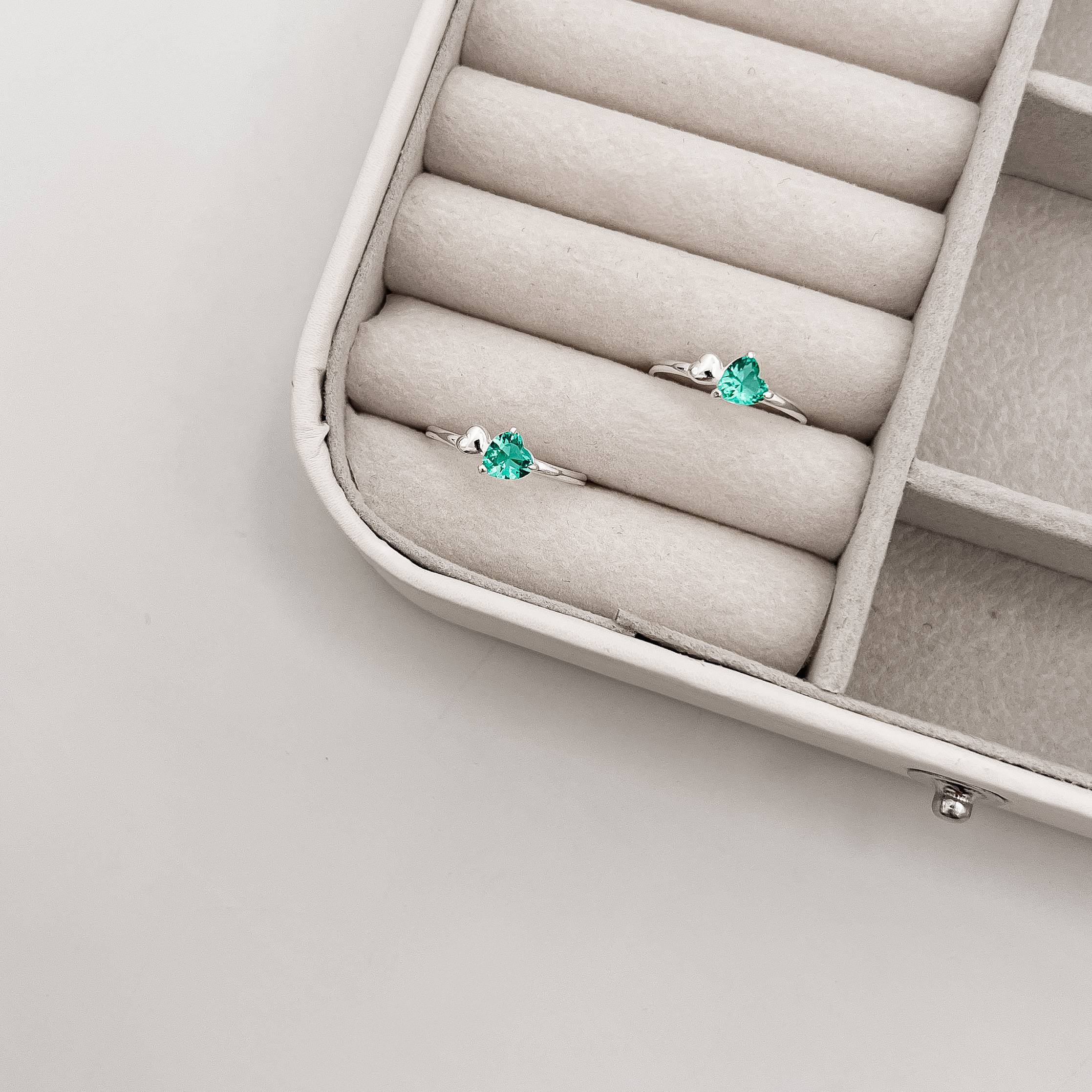 Anel zircônia coração acqua e coração