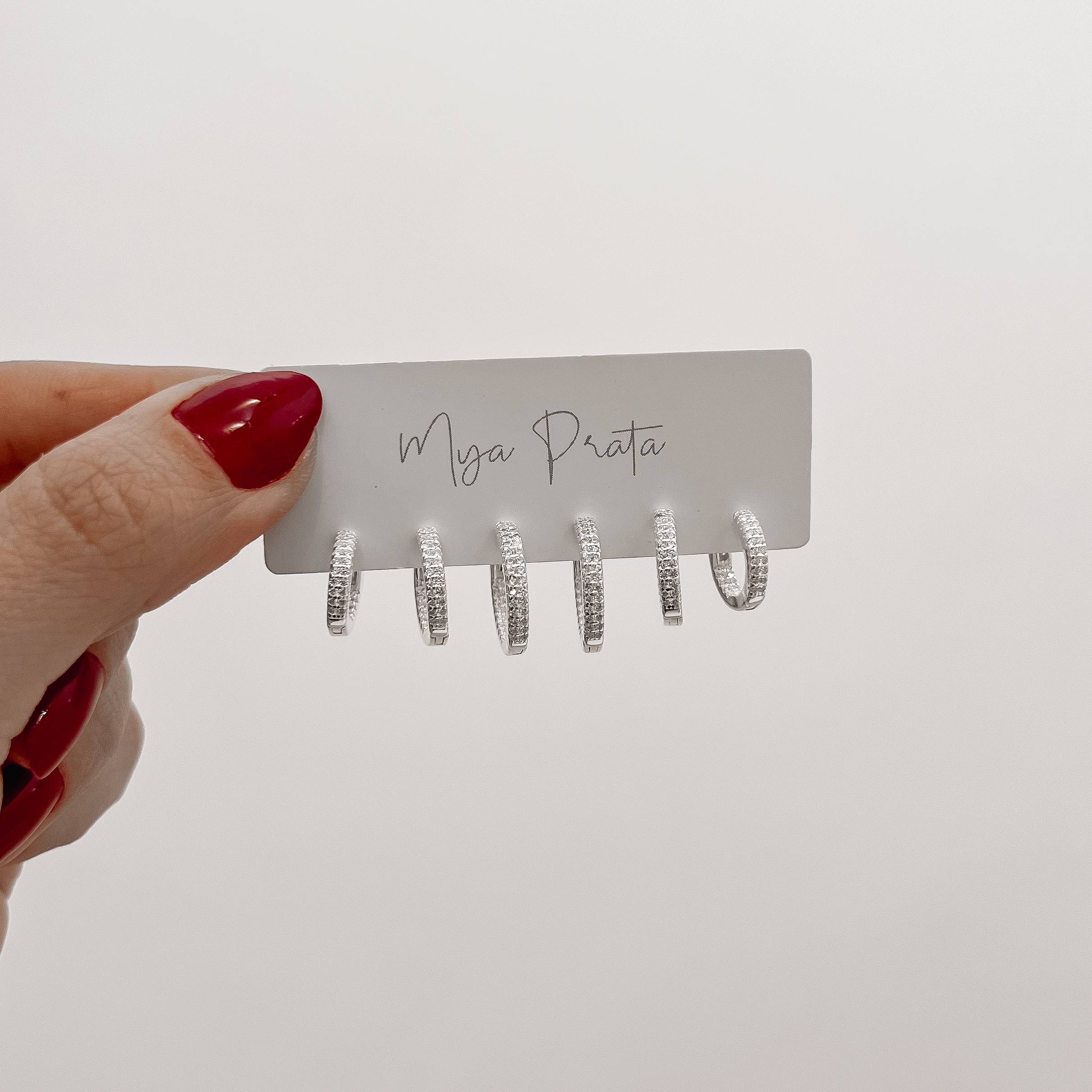 Imagem Secundária Trio argolas click 11, 13 e 15mm frente e interior cravejado duplo