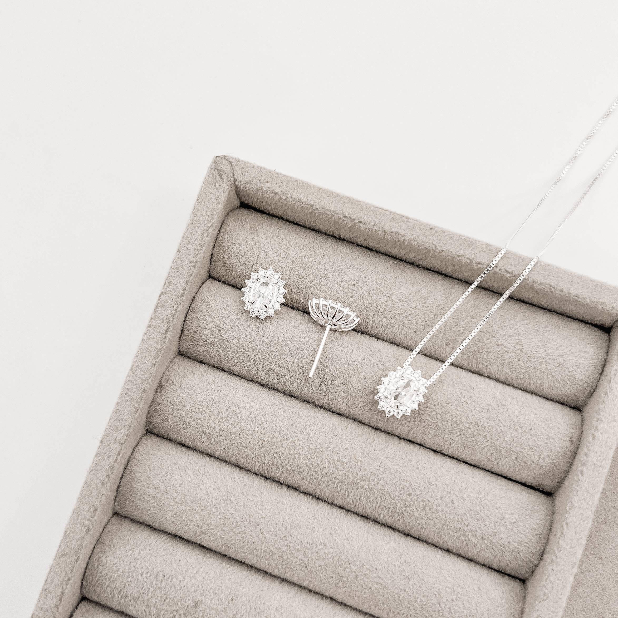 Imagem Secundária Conjunto brinco e colar zircônia oval com cravejado 10mm 45cm