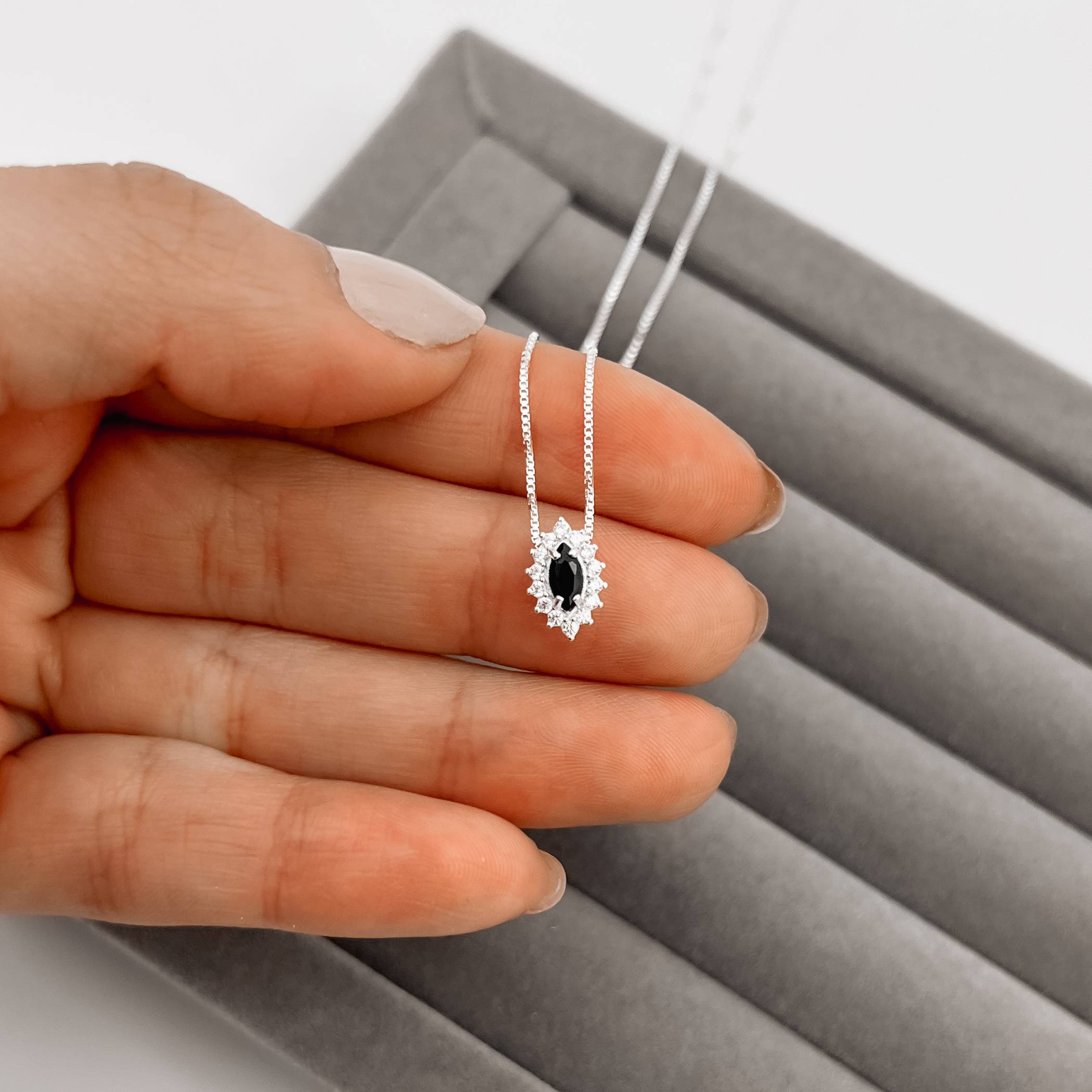 Colar zircônia navete ônix com cravejado 10mm 45cm